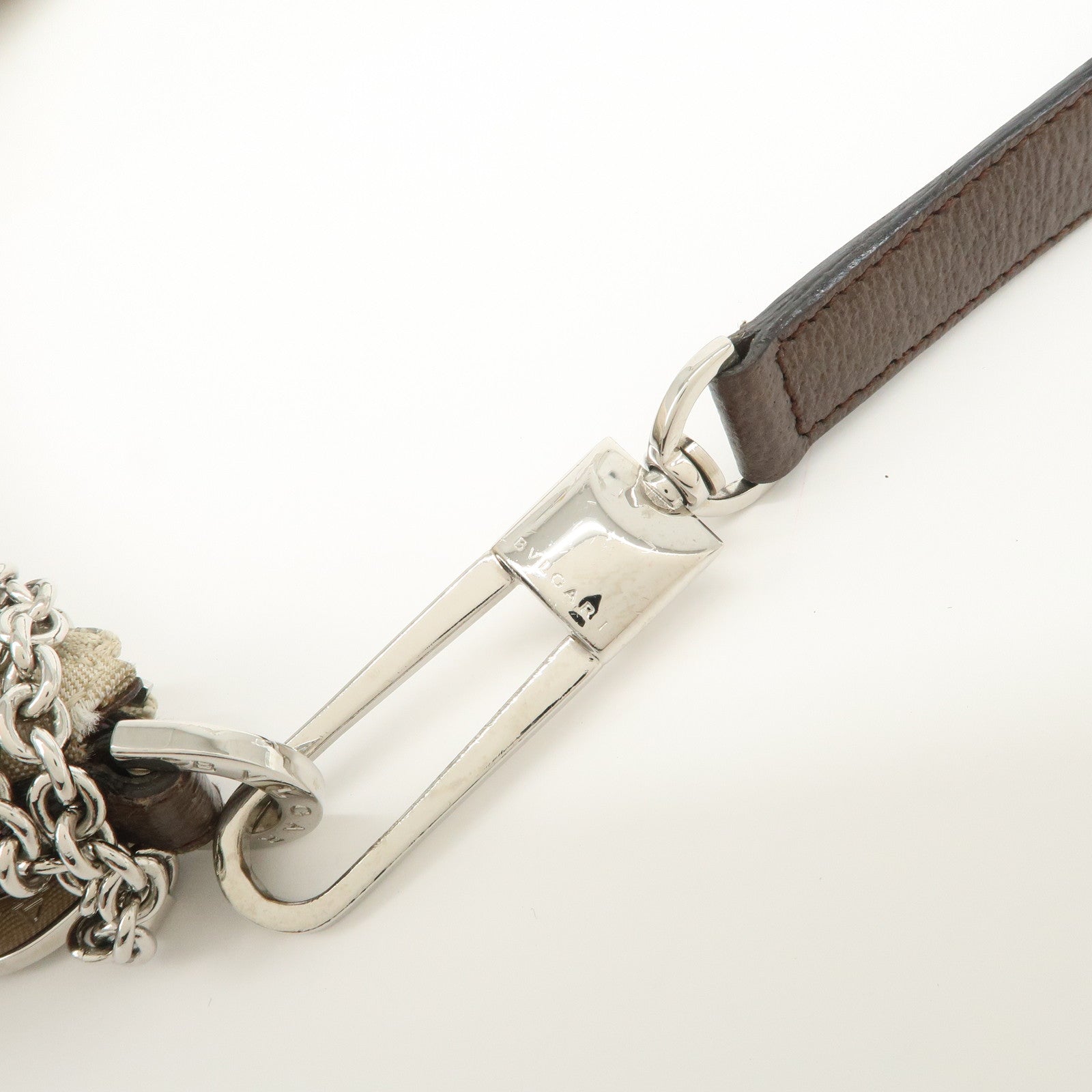 BVLGARI Logomania Canvas Leather Shoulder Bag Hand Bag Beige Brown