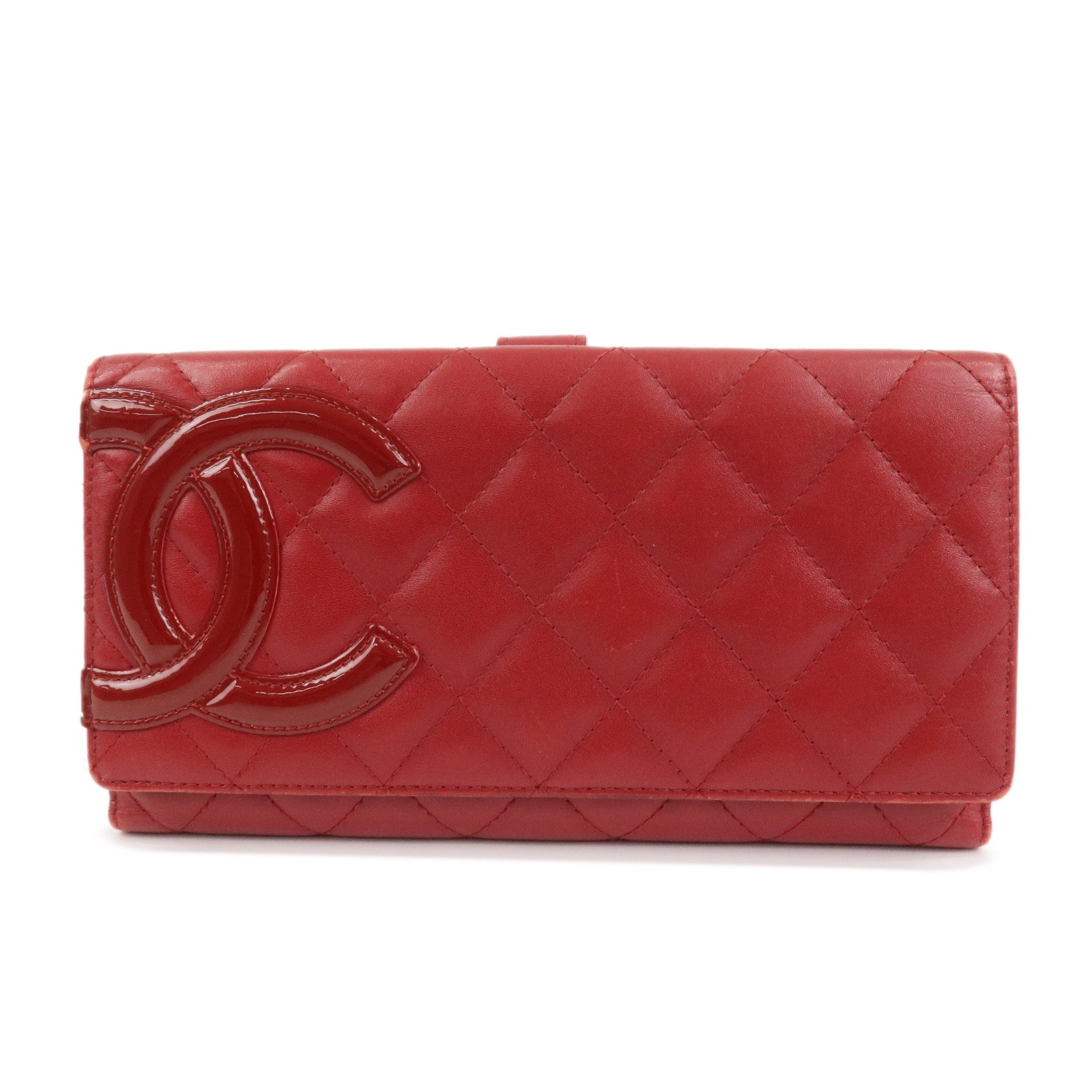 CHANEL Cambon Line Matelasse W Hook Long Wallet Red A46643