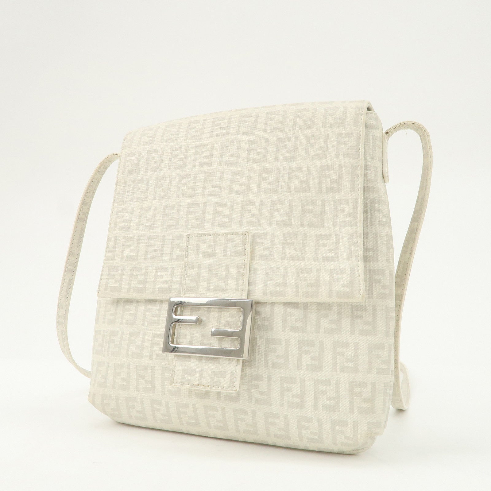 FENDI Zucchino PVC Leather Shoulder Bag Crossbody Bag White 8BT075