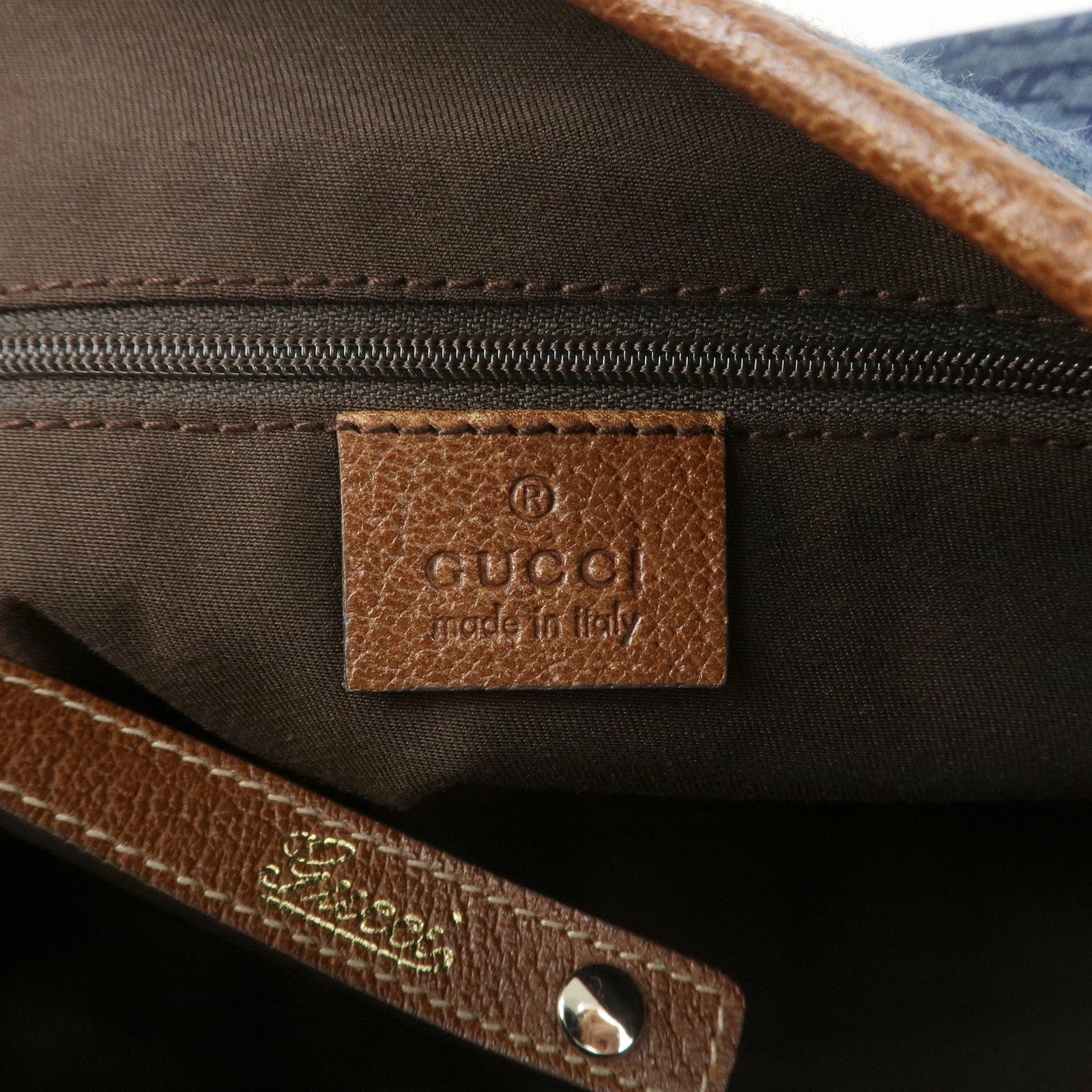 GUCCI Abbey GG Monogram Denim Leather Tote Bag Hand Bag130736
