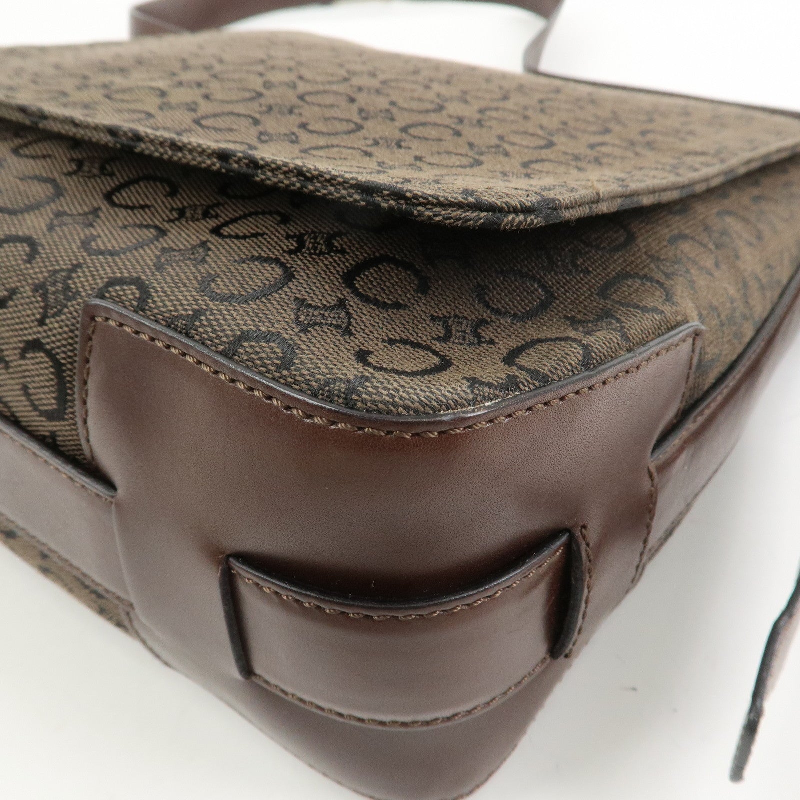 CELINE C Macadam Canvas Leather Shoulder Crossbody Bag Brown