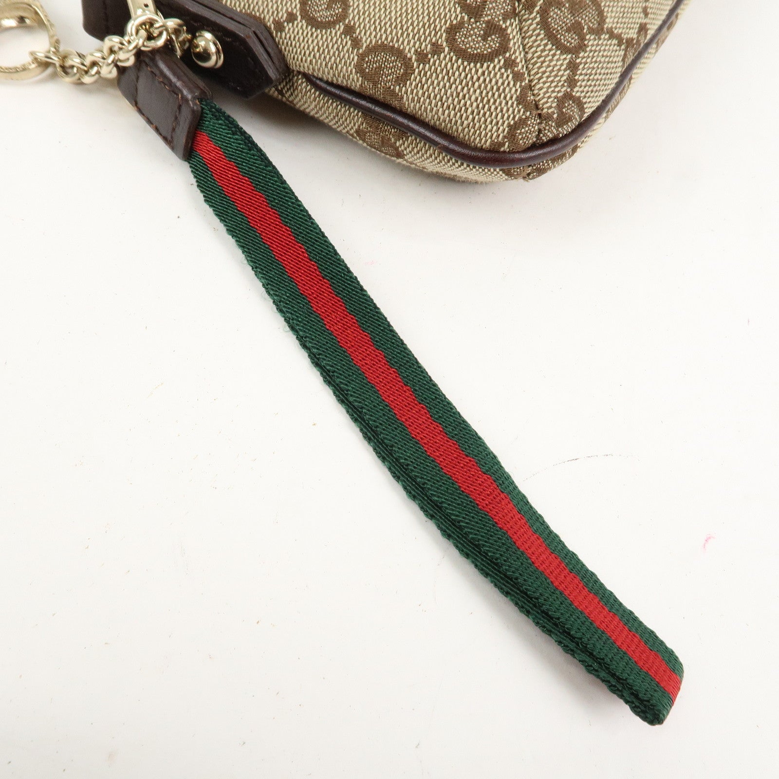 GUCCI Sherry GG Canvas Leather Pouch Hand Bag Beige Brown 152507