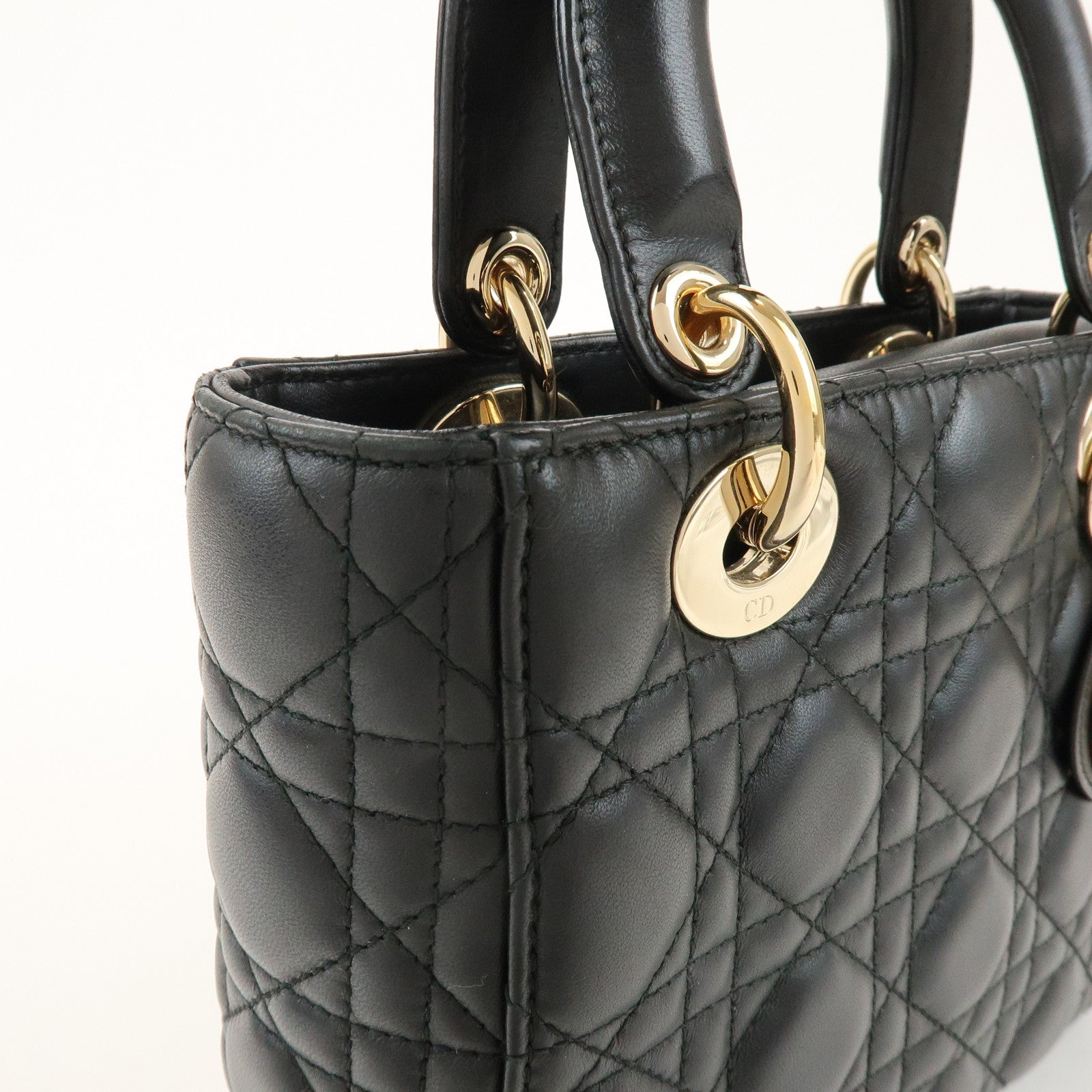 Christian Dior Lady Dior Cannage Lamb Skin 2Way Bag Hand Bag Black