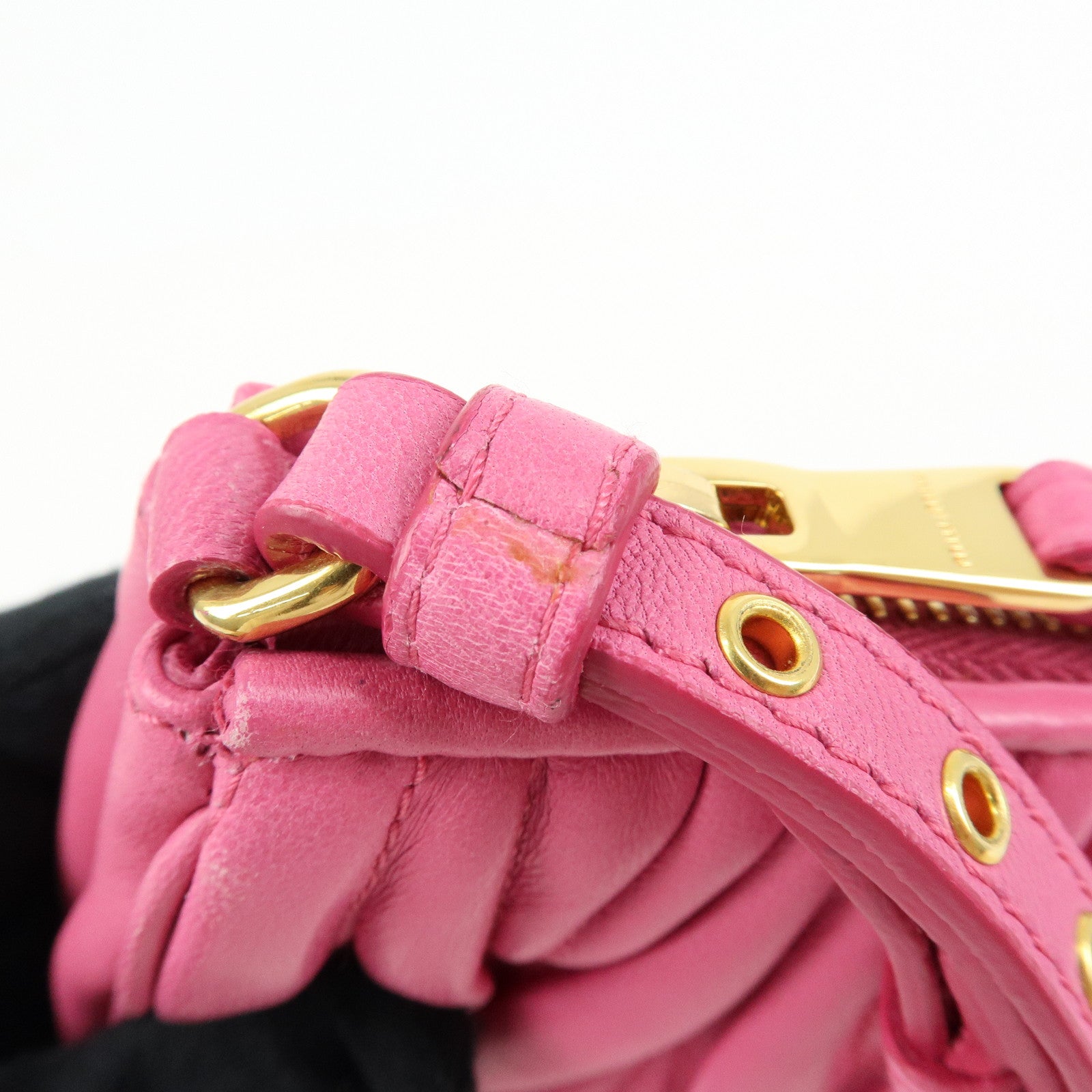 MIU MIU Matelasse Nappa Leather Clutch Bag Wristlet Bag Pink 5N1455