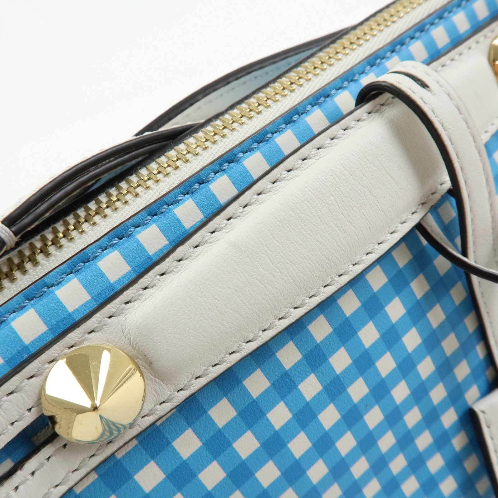 FENDI By The Way Leather 2Way Shoulder Bag Gingham Plaid 8BL145