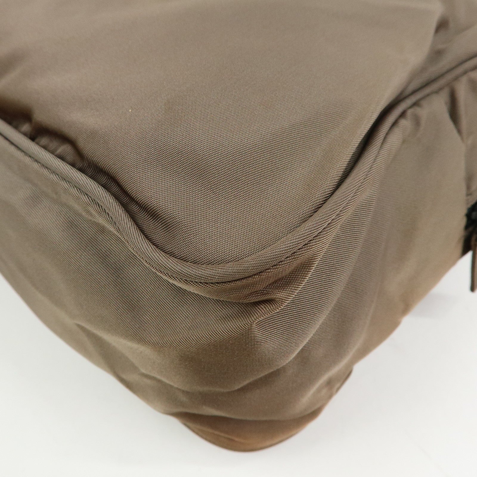PRADA Triangle Logo Nylon Leather Hand Bag Brown Black