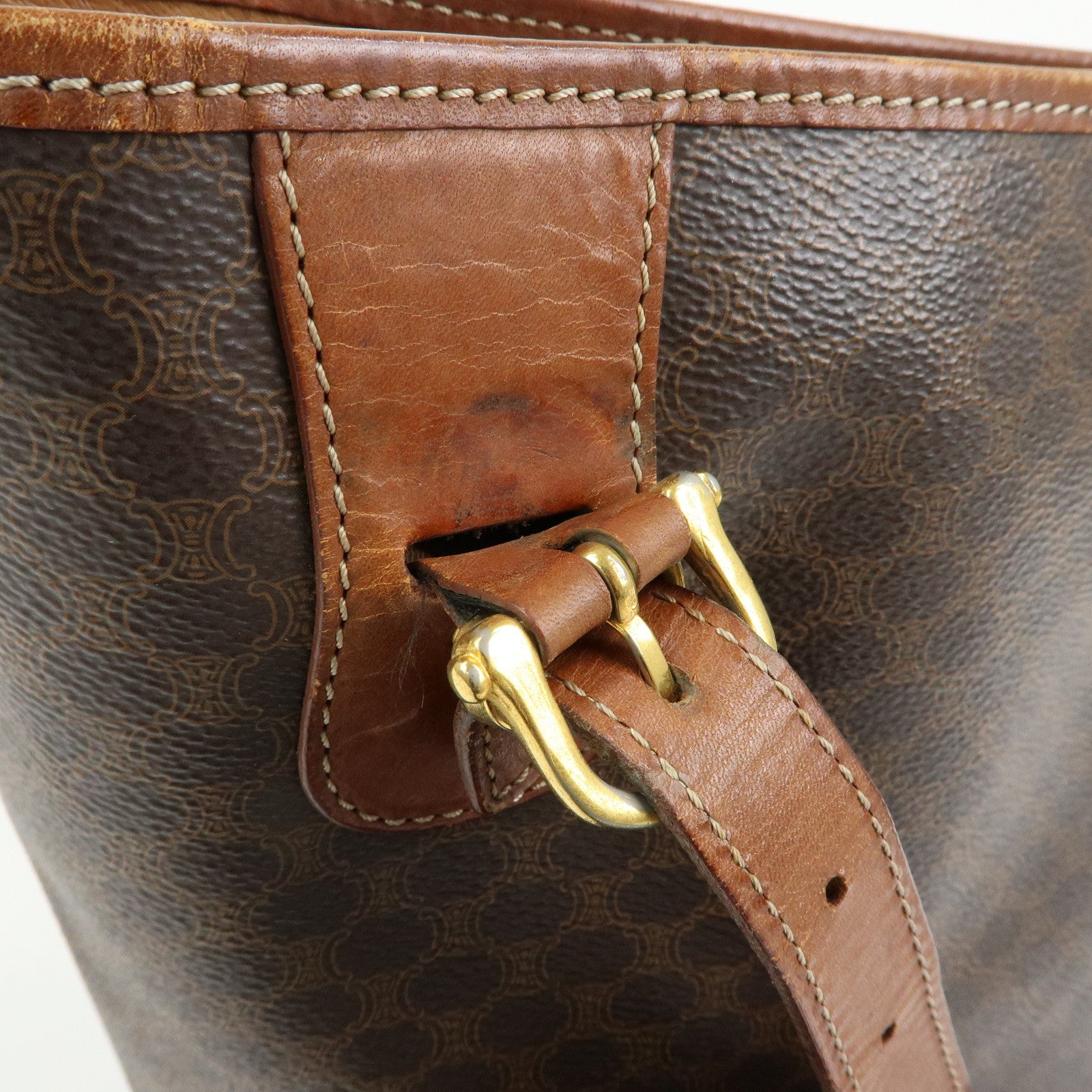 CELINE Macadam PVC leather Tote Bag Hand Bag Shoulder Bag Brown