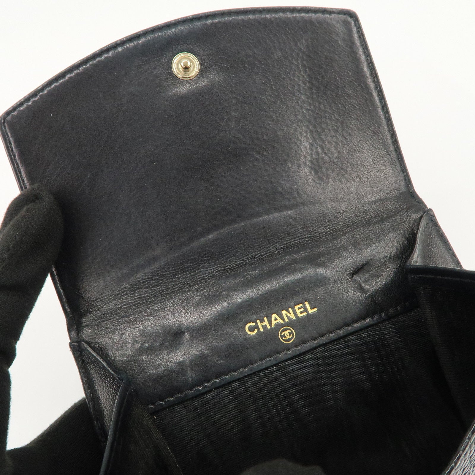 CHANEL COCO Mark Caviarskin Double Hook Wallet Black A13496