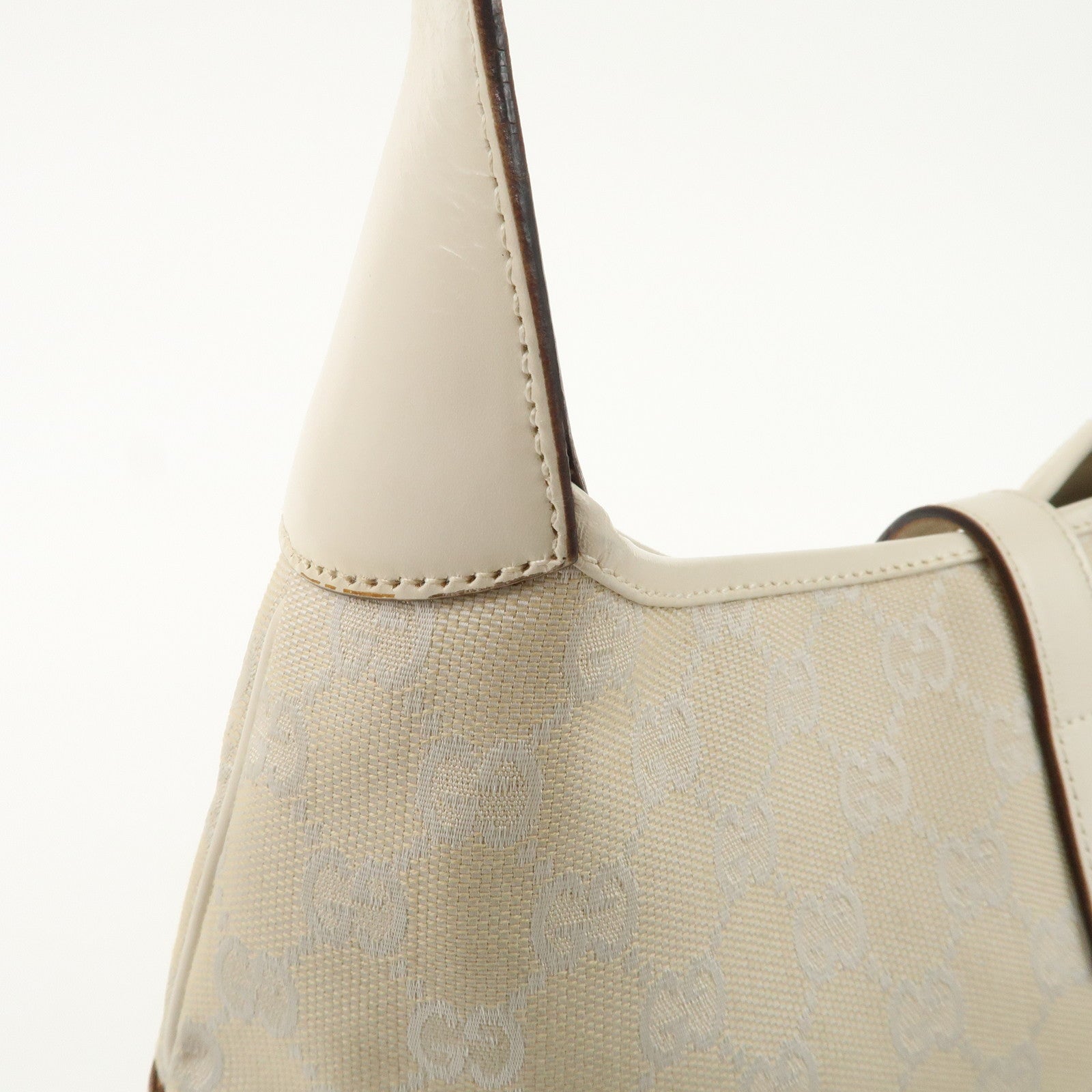 GUCCI Jackie GG Canvas Leather Shoulder Bag Beige White
