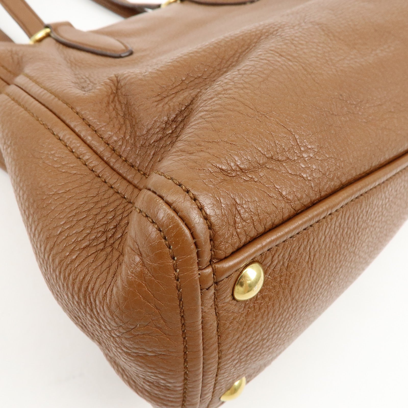 MIU MIU Madras Leather Tote Bag Shoulder Bag Brown