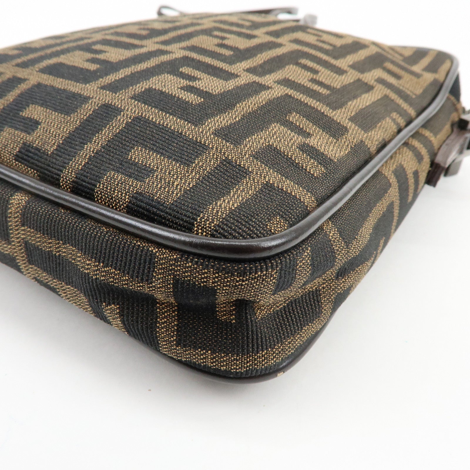 FENDI Zucca Canvas Leather Shoulder Bag Crossbody Bag Brown 8BT053