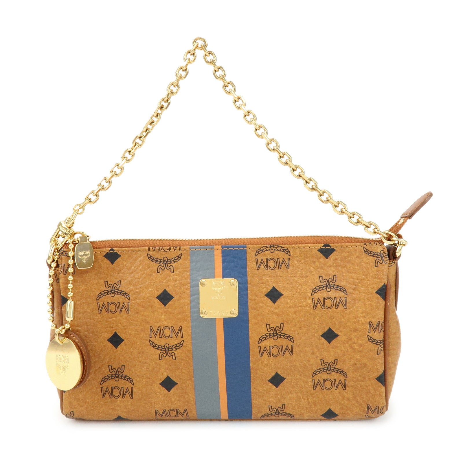 MCM Visetos Logo Leather Hand Bag Shoulder Bag Brown