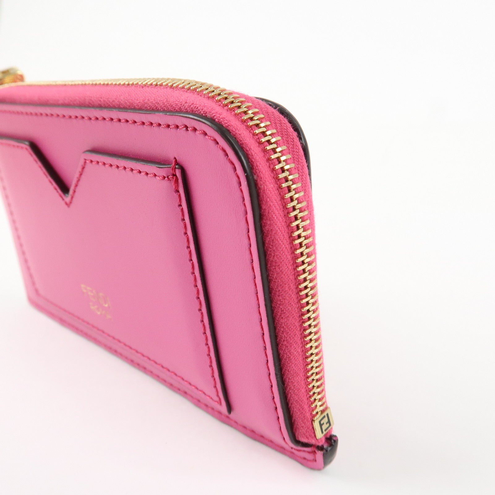 FENDI Peekaboo Leather Card Case Fragment Case Coin Case Pink 8M0489 Used