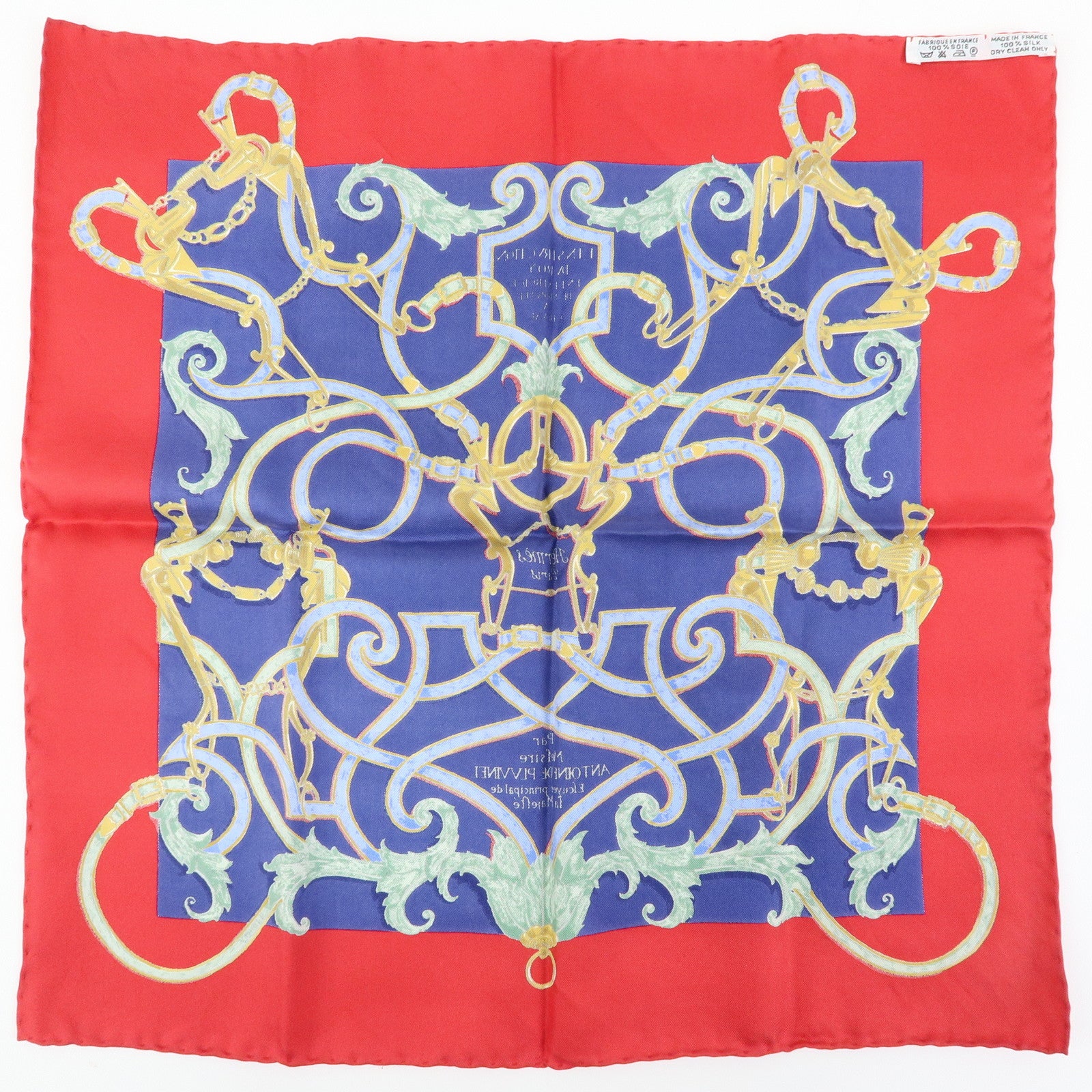 HERMES Carre 45 Silk 100% Scarf L’INSTRVCTION DV ROY Red Navy