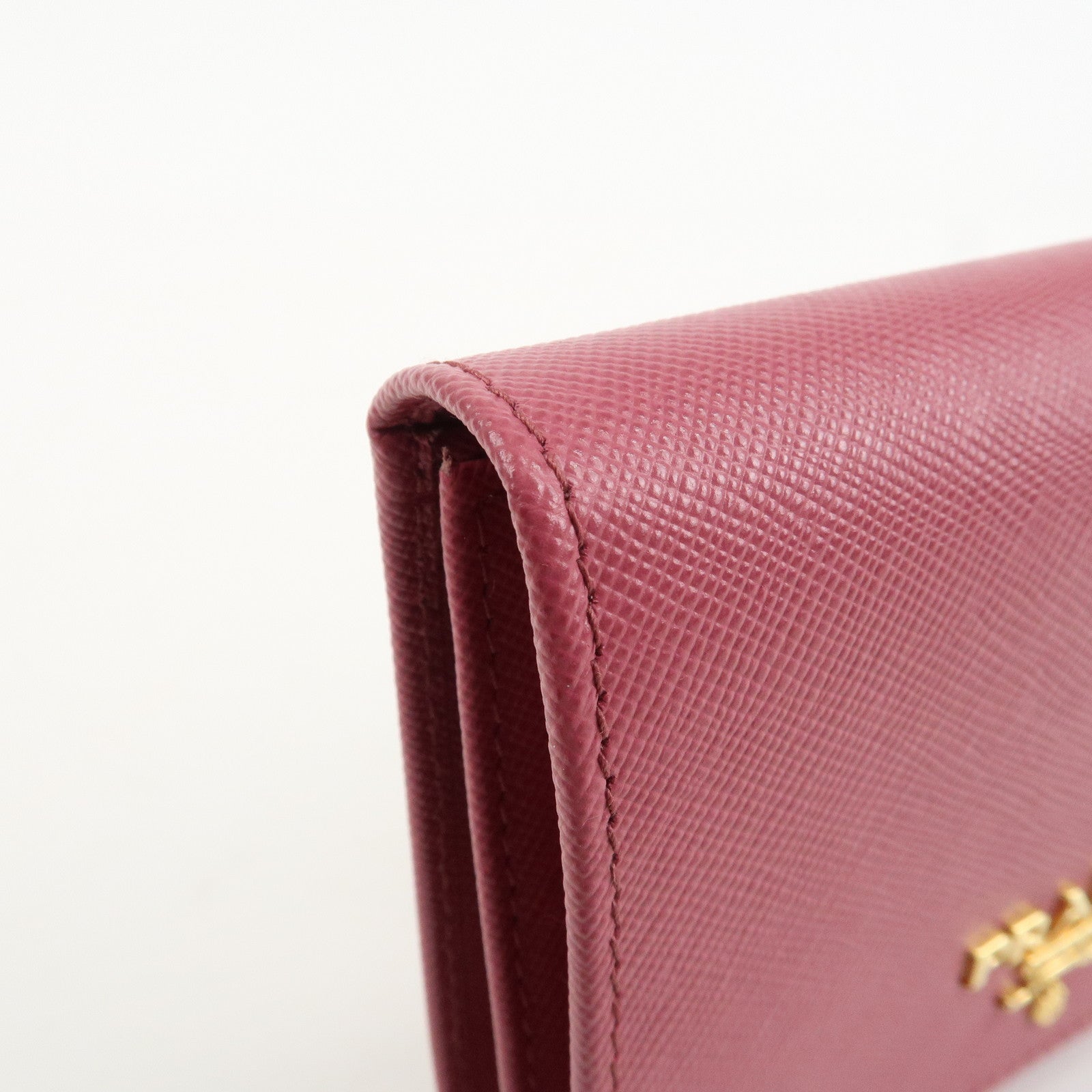 PRADA Logo Saffiano Leather Tri-fold Compact Wallet Pink 1M0176 Used