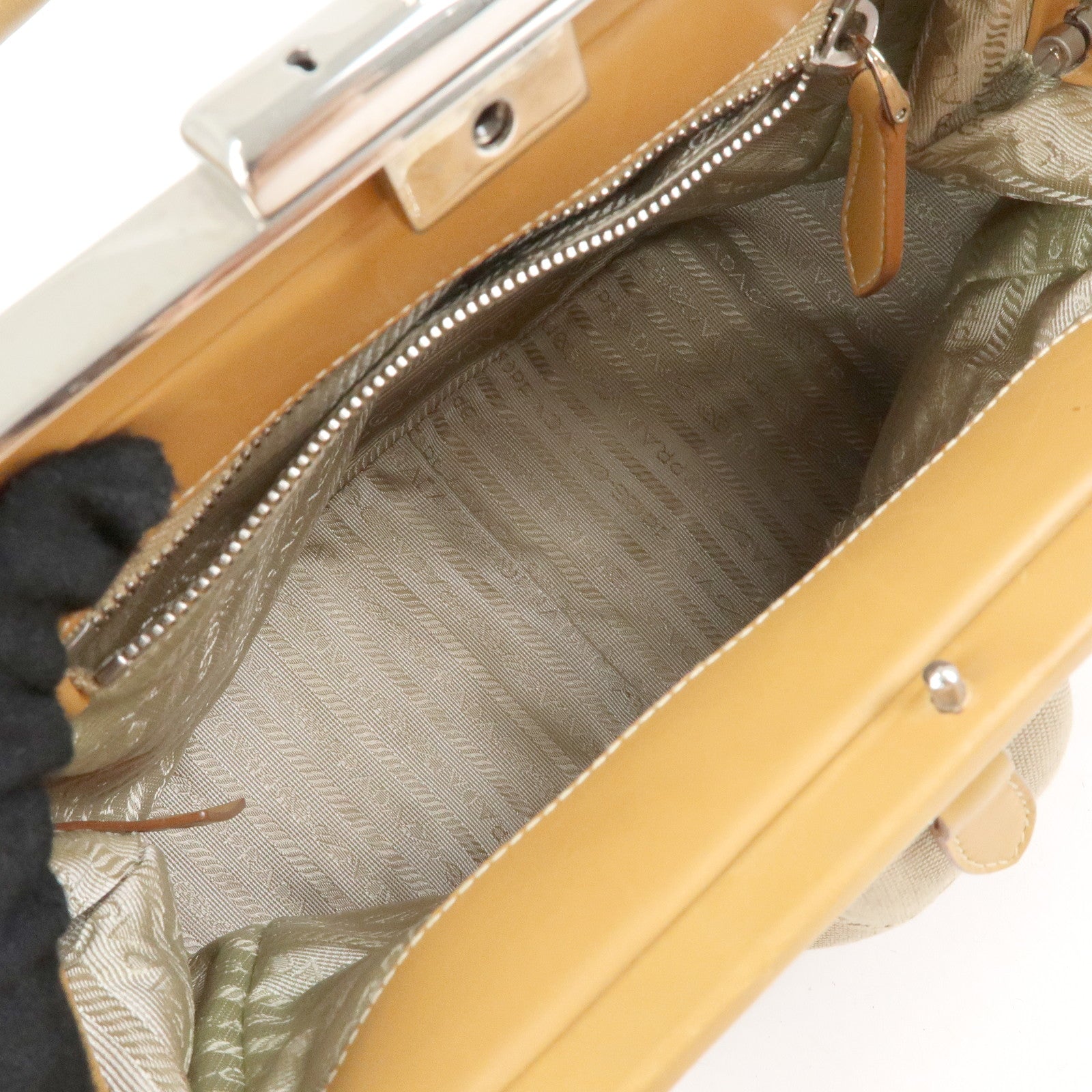 PRADA Logo Jacquard Leather Shoulder Bag Light Brown BR3481