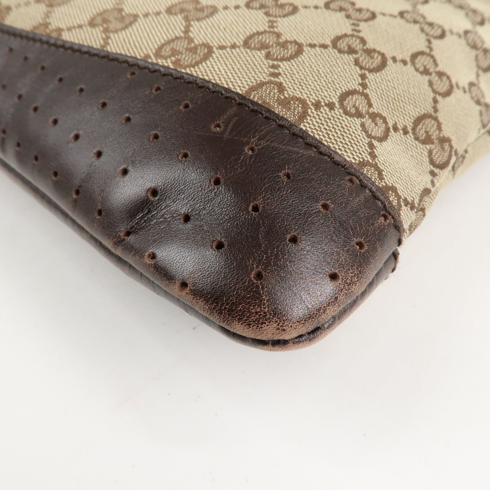 GUCCI GG Canvas Leather Shoulder Bag Crossbody Bag Brown 145857 Used