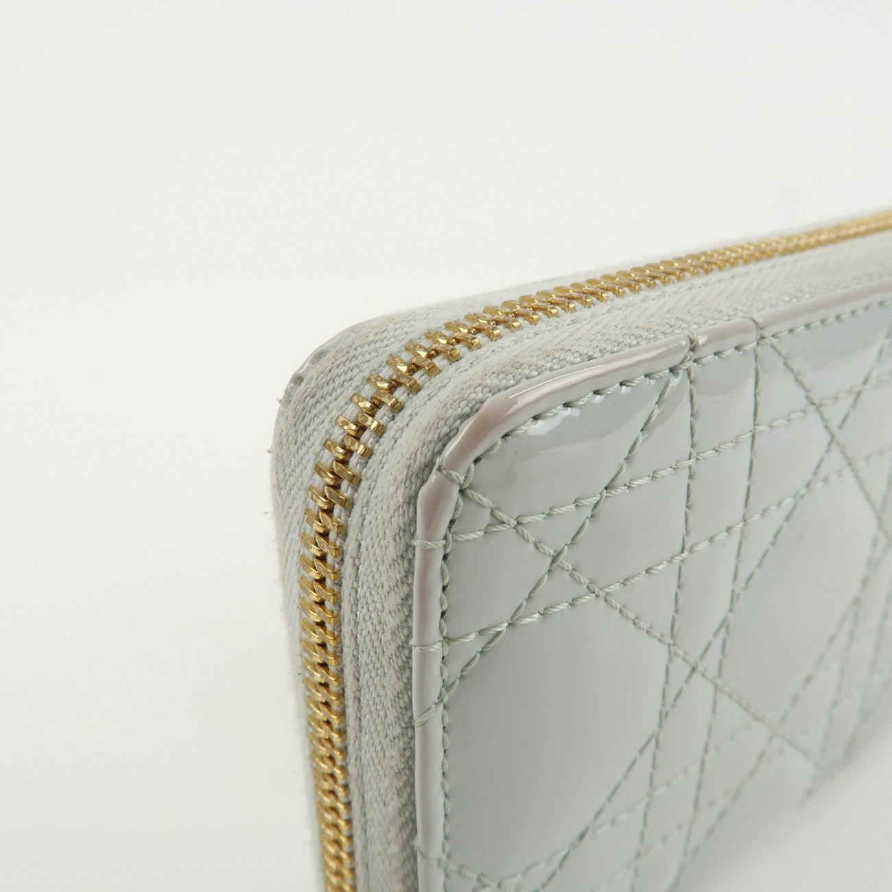 Christian Dior Cannage Patent Leather Zippy Long Wallet Light Blue Used