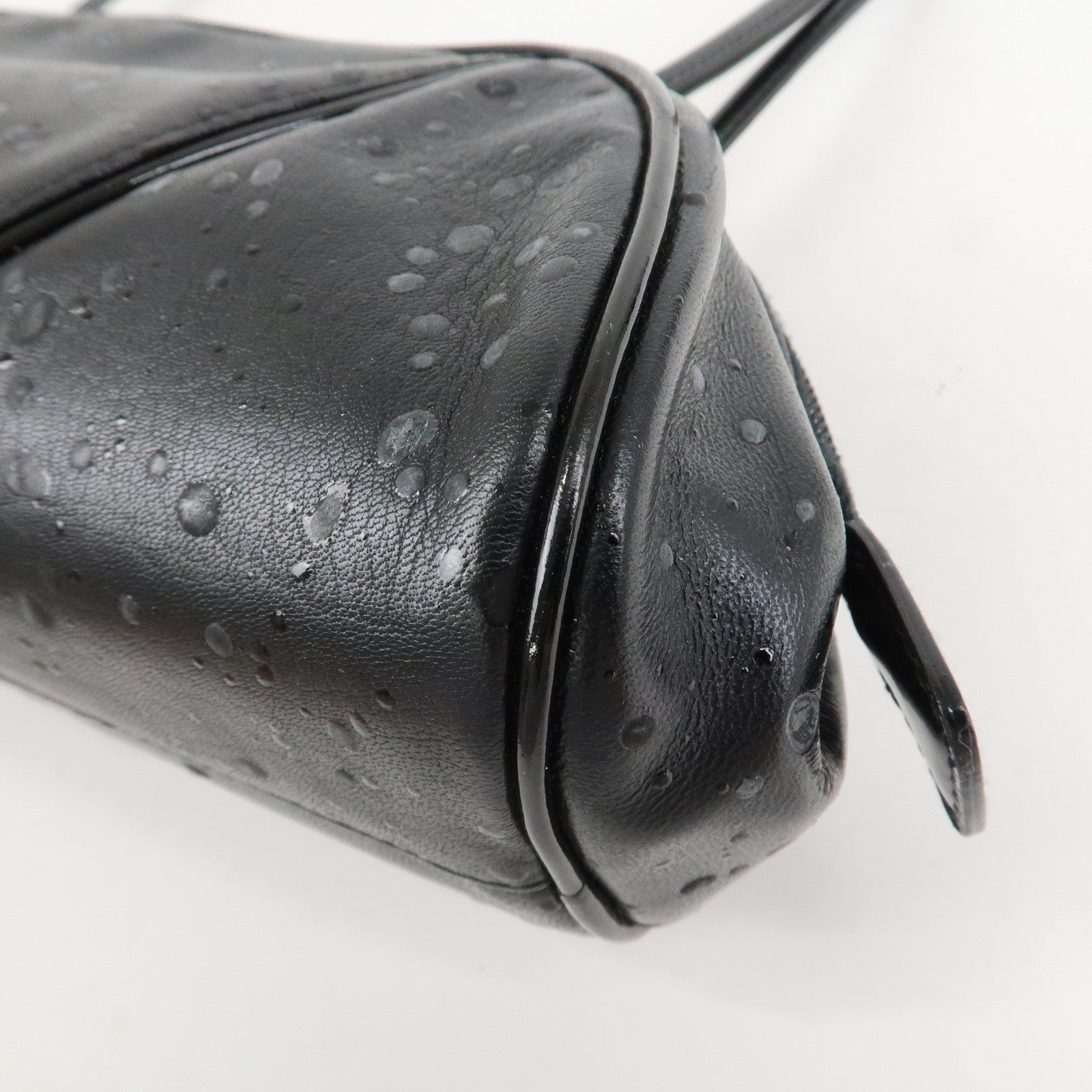 Christian Dior Leather Patent Leather Shoulder Bag Hand Bag Black