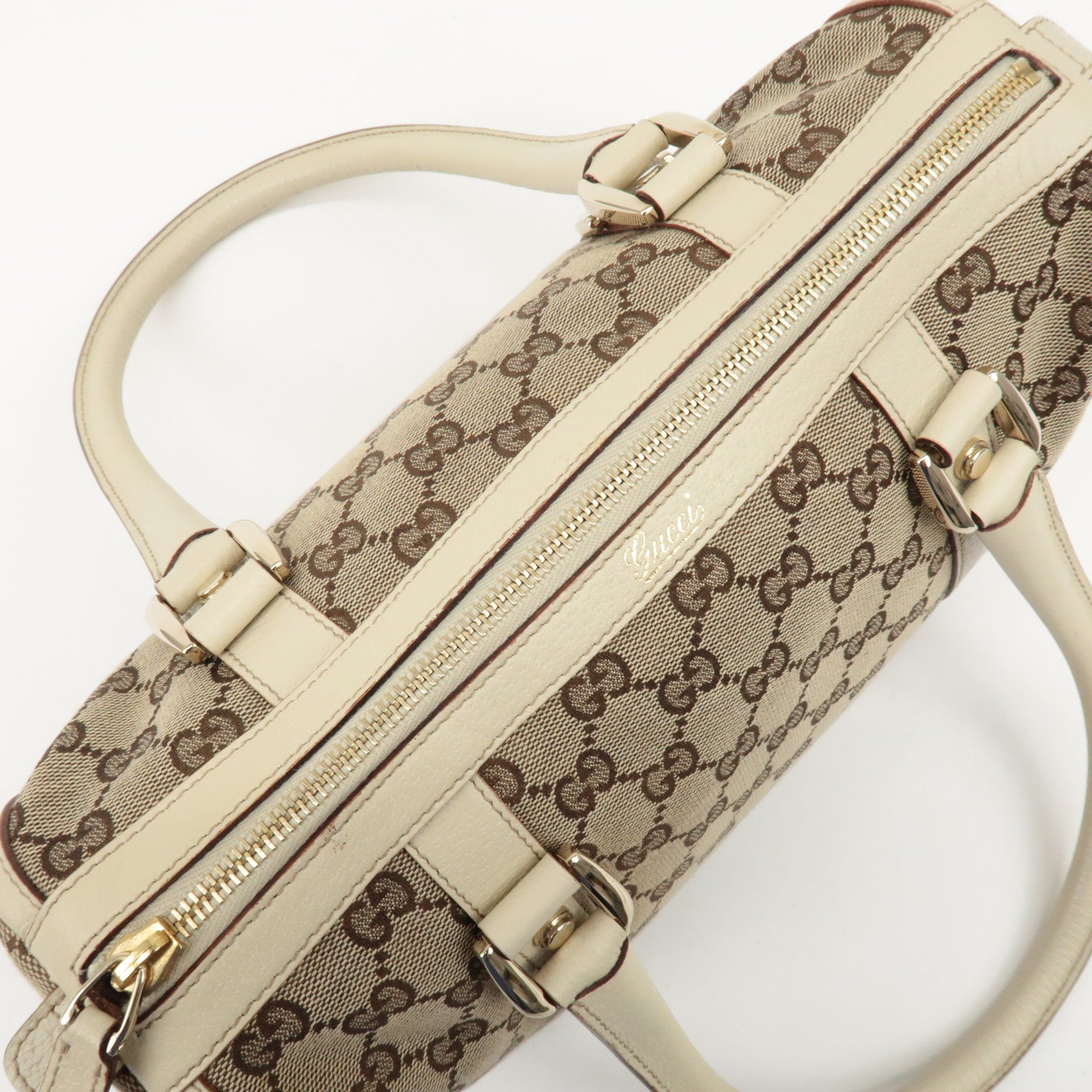 GUCCI Abbey GG Canvas Leather Hand Bag Beige Ivory 130942 Used