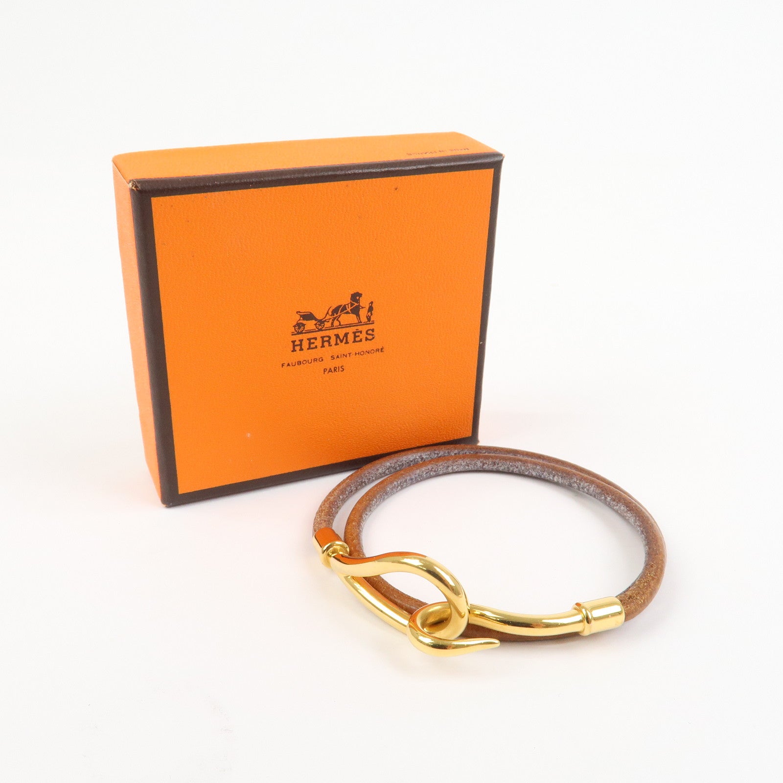HERMES Jumbo Choker Leather Metal Bracelet Brown