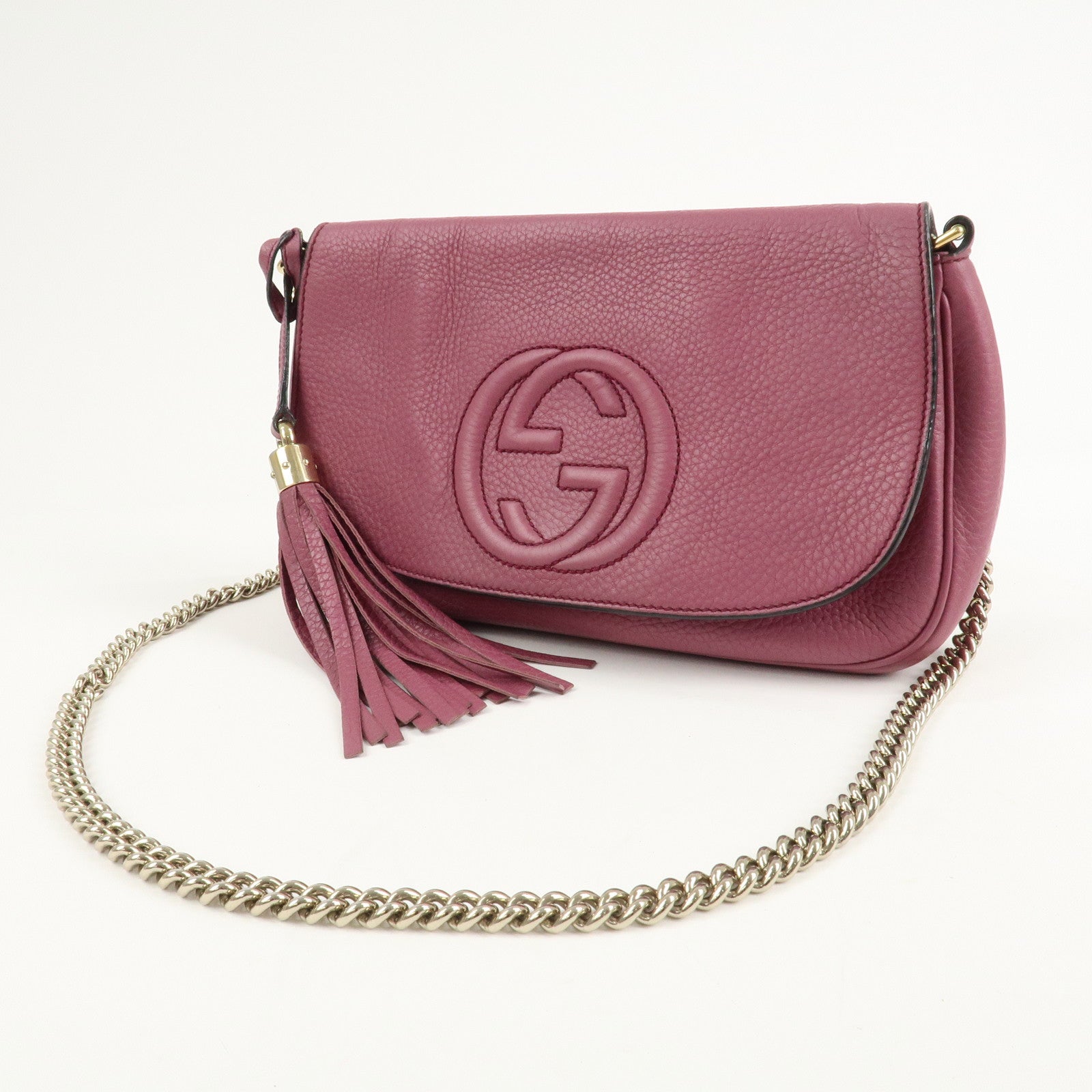 GUCCI SOHO Leather Chain Shoulder Bag Purse Purple 336752
