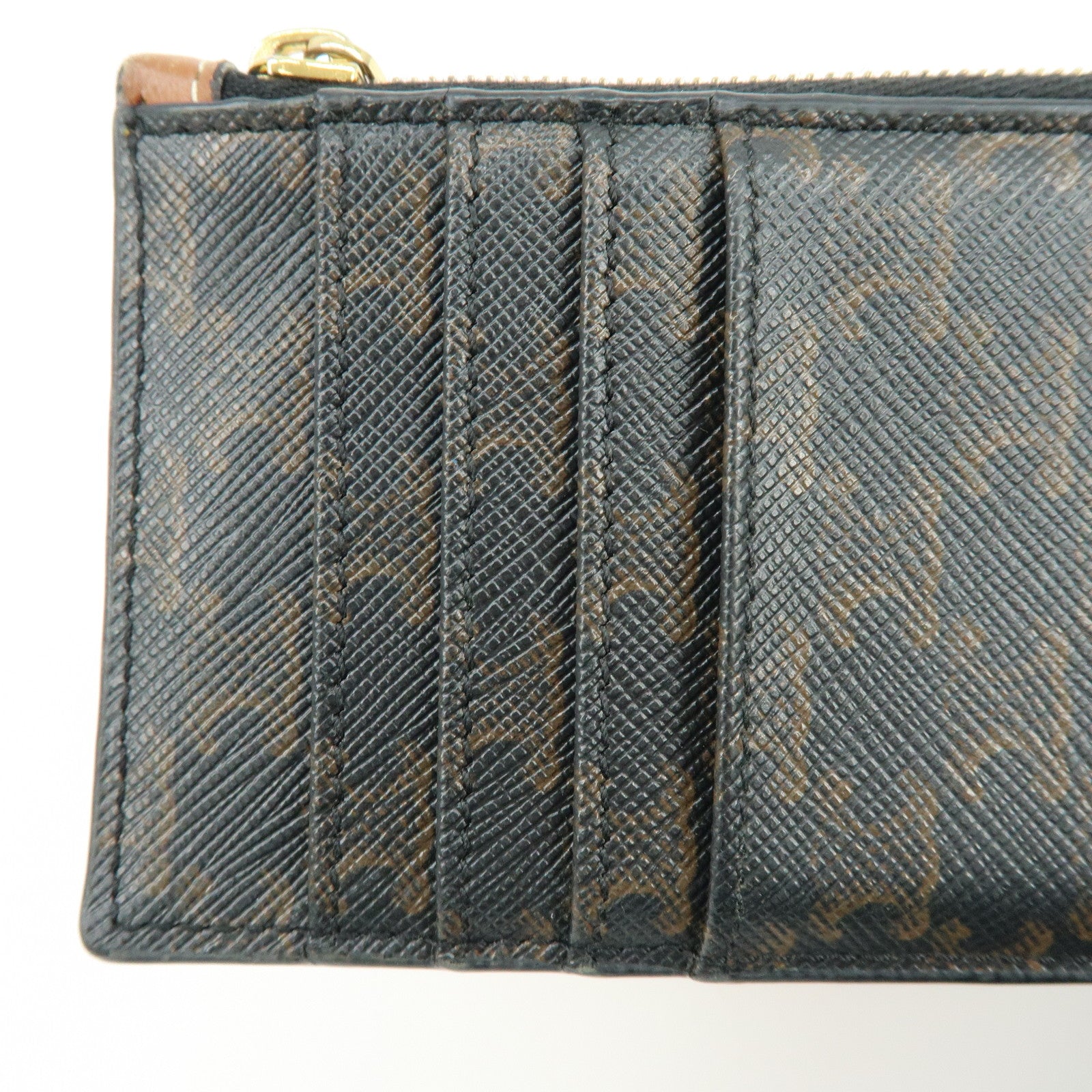 CELINE Triomphe Leather PVC Canvas Card Fragment Case Black Brown