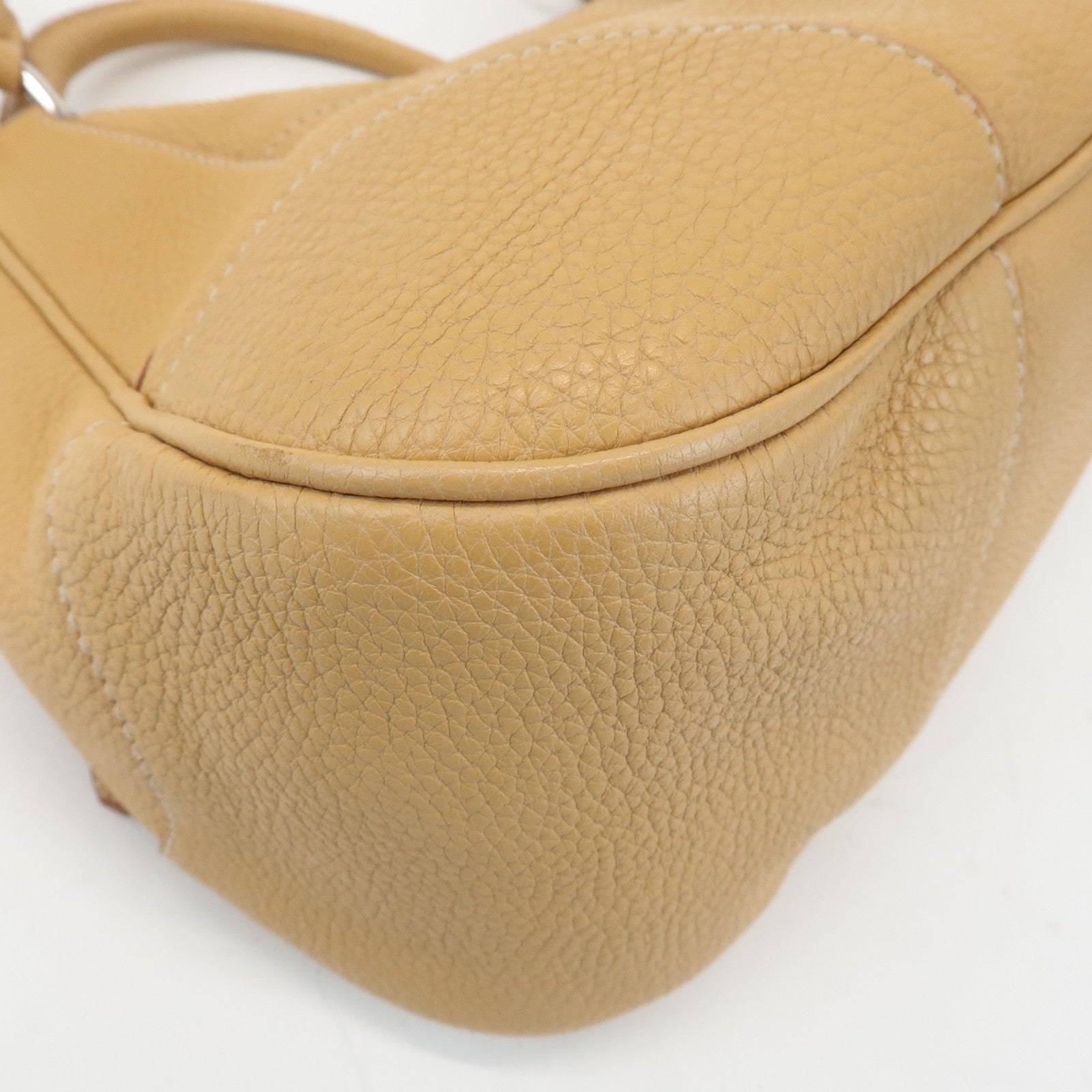 PRADA Leather Shoulder Bag Hand Bag Beige Silver HDW Used