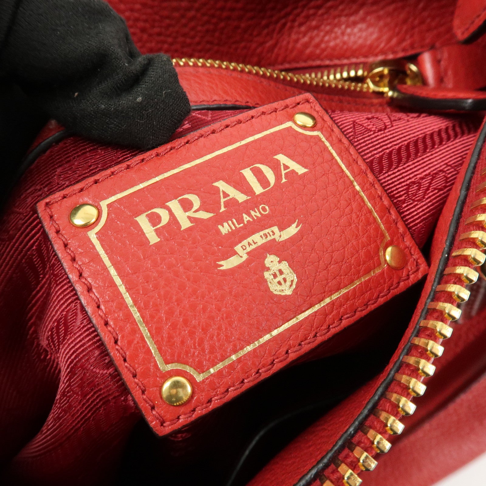 PRADA Logo Leather 2Way Bag Hand Bag Shoulder Bag Red 1BC032