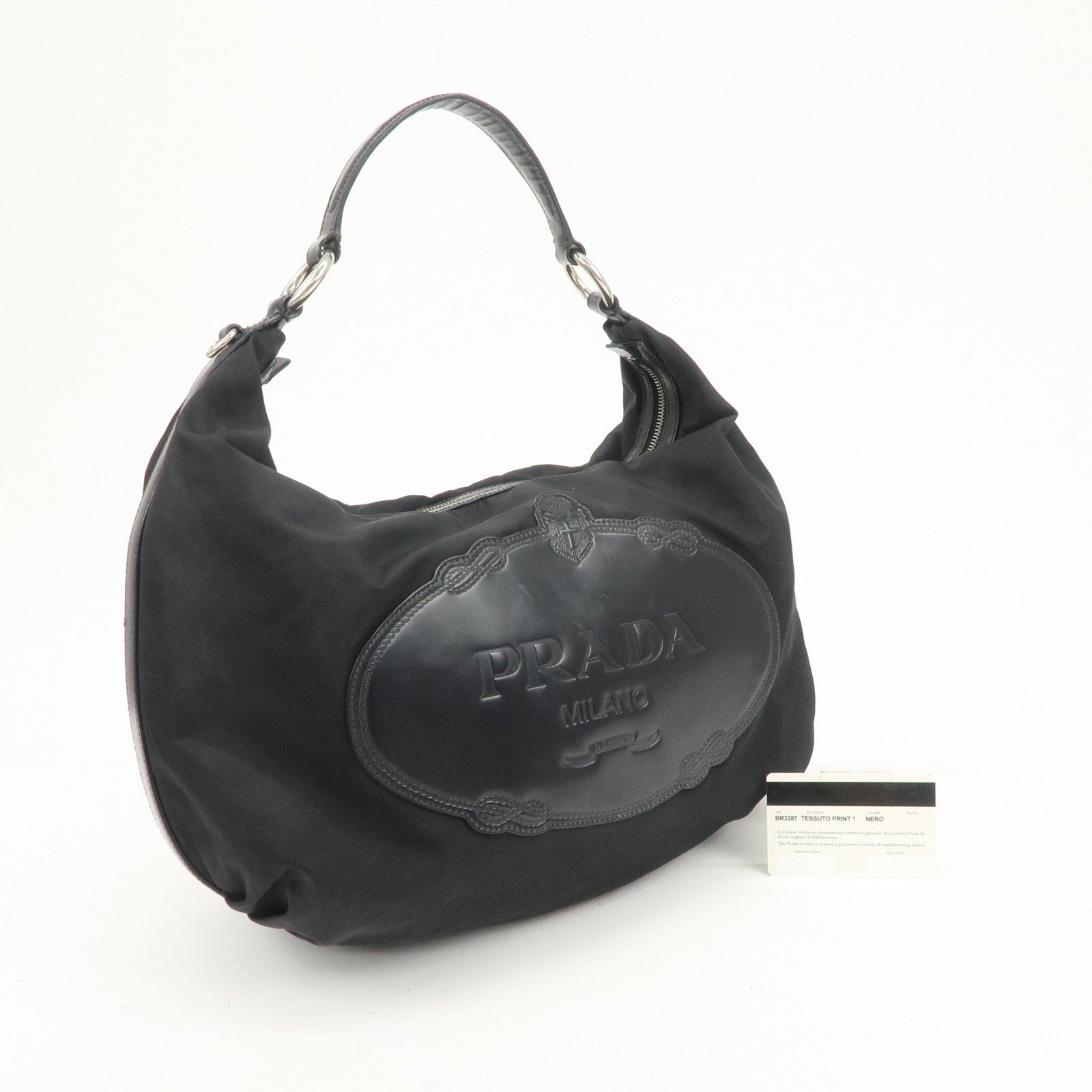 PRADA Logo Nylon Leather Shoulder Bag Hand Bag Black BR3287