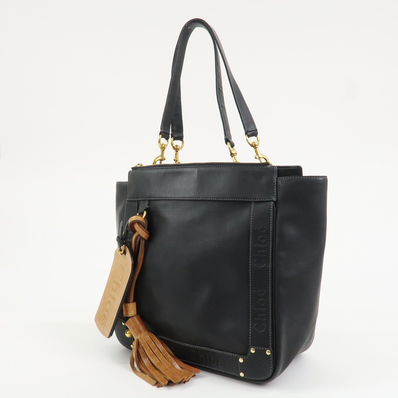 Chloe Eden Logo Leather Shoulder Bag Tote Bag Black
