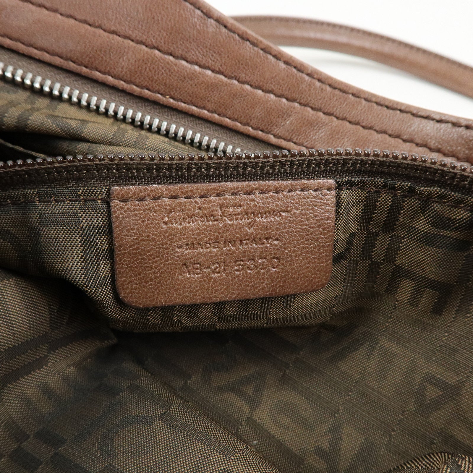 Ferragamo Gancini Suede Leather Shoulder Bag Hand Bag Brown