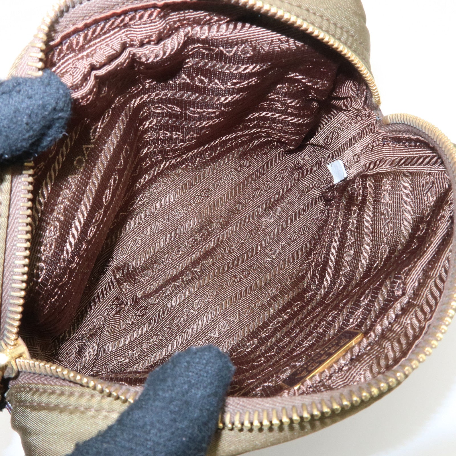 PRADA Set of 2 Leather Nylon Pouch Cosmetic Pouch Gray Khaki Used