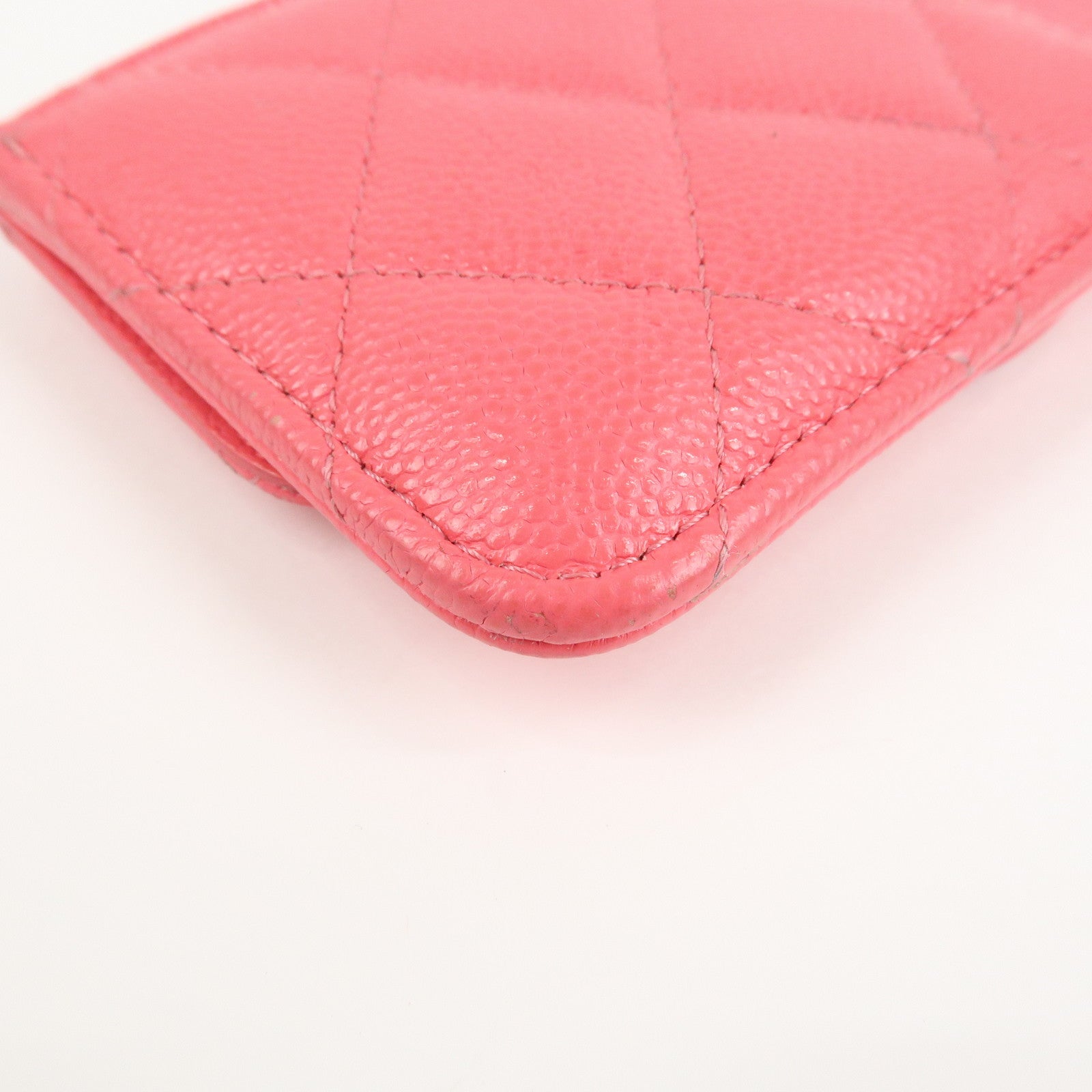 CHANEL Matelasse Caviarskin Card Case Coin Case Pink AP2570 Used