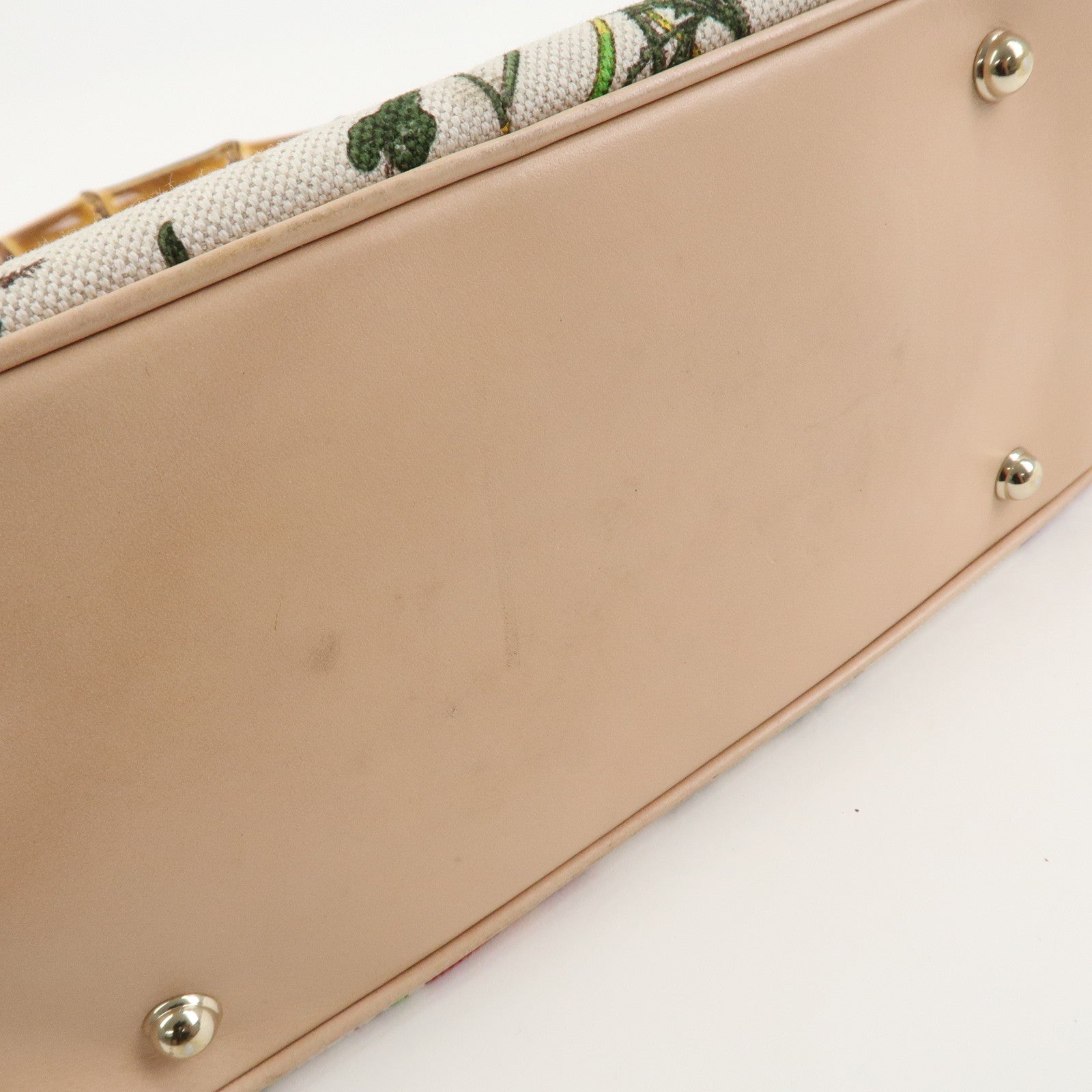 GUCCI Bamboo Canvas Leather Shoulder Bag Flora Ivory Pink 137383