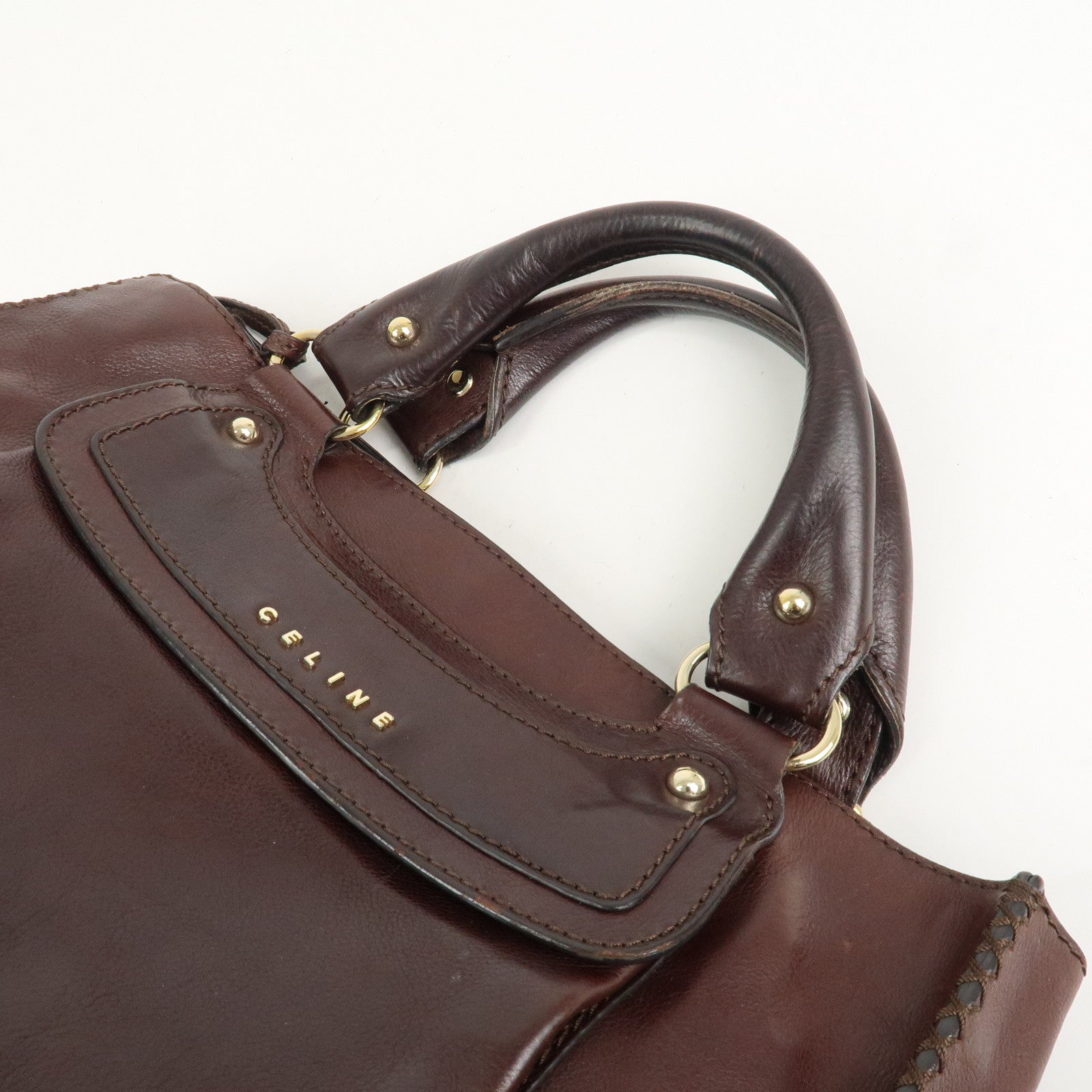 CELINE Logo Leather Boogie Bag Hand Bag Tote Bag Brown
