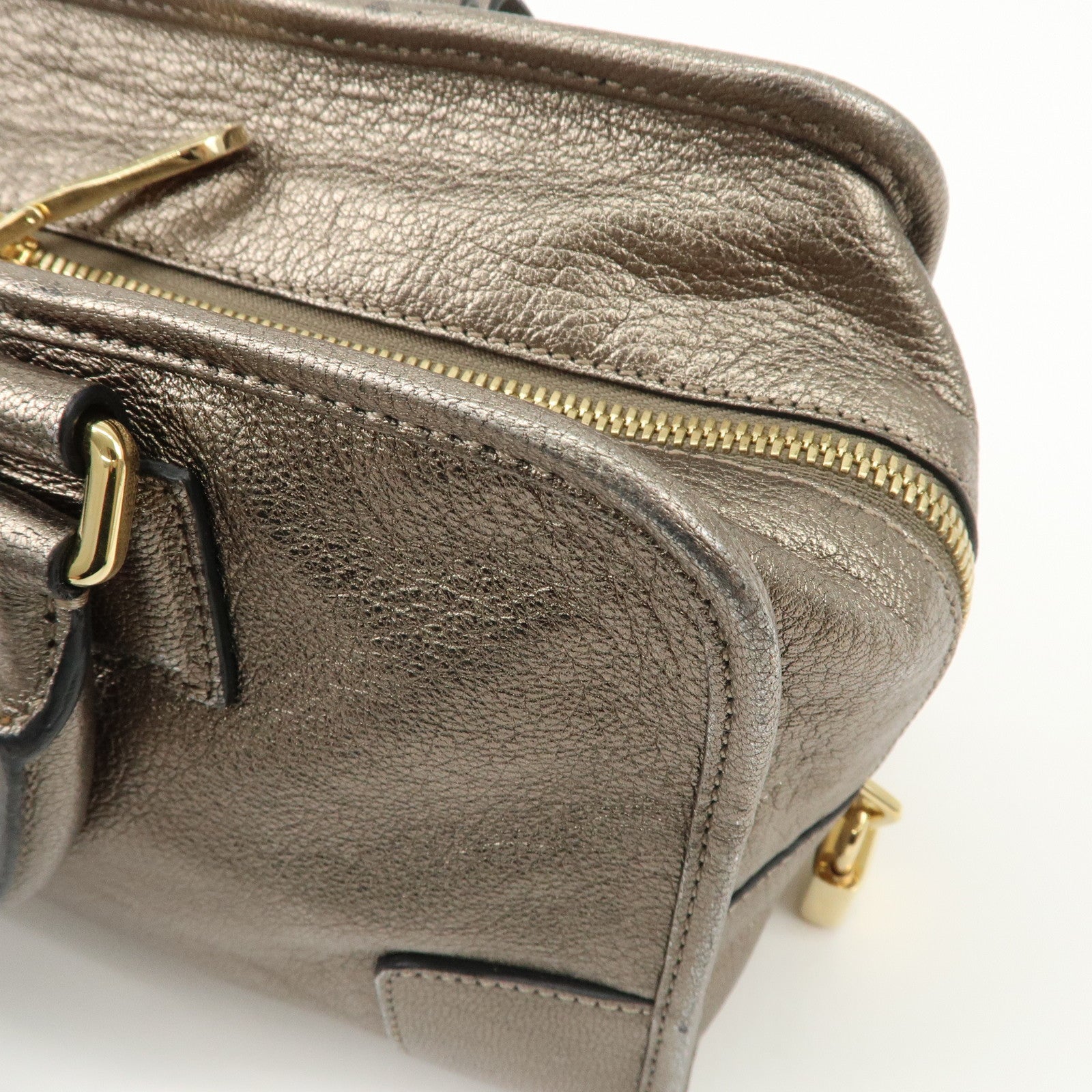 LOEWE Anagram Amazona 28 Leather Hand Bag Gold Used