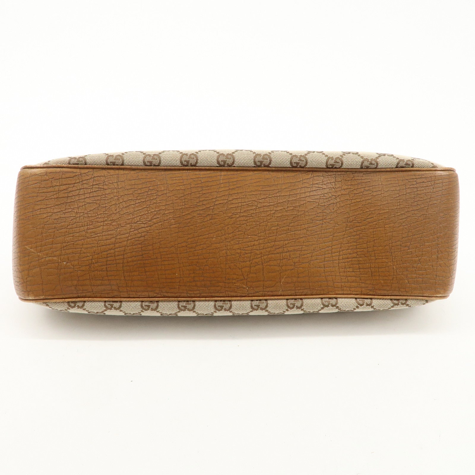 GUCCI Bamboo GG Canvas Leather Hand Bag Beige Brown 112366 Used