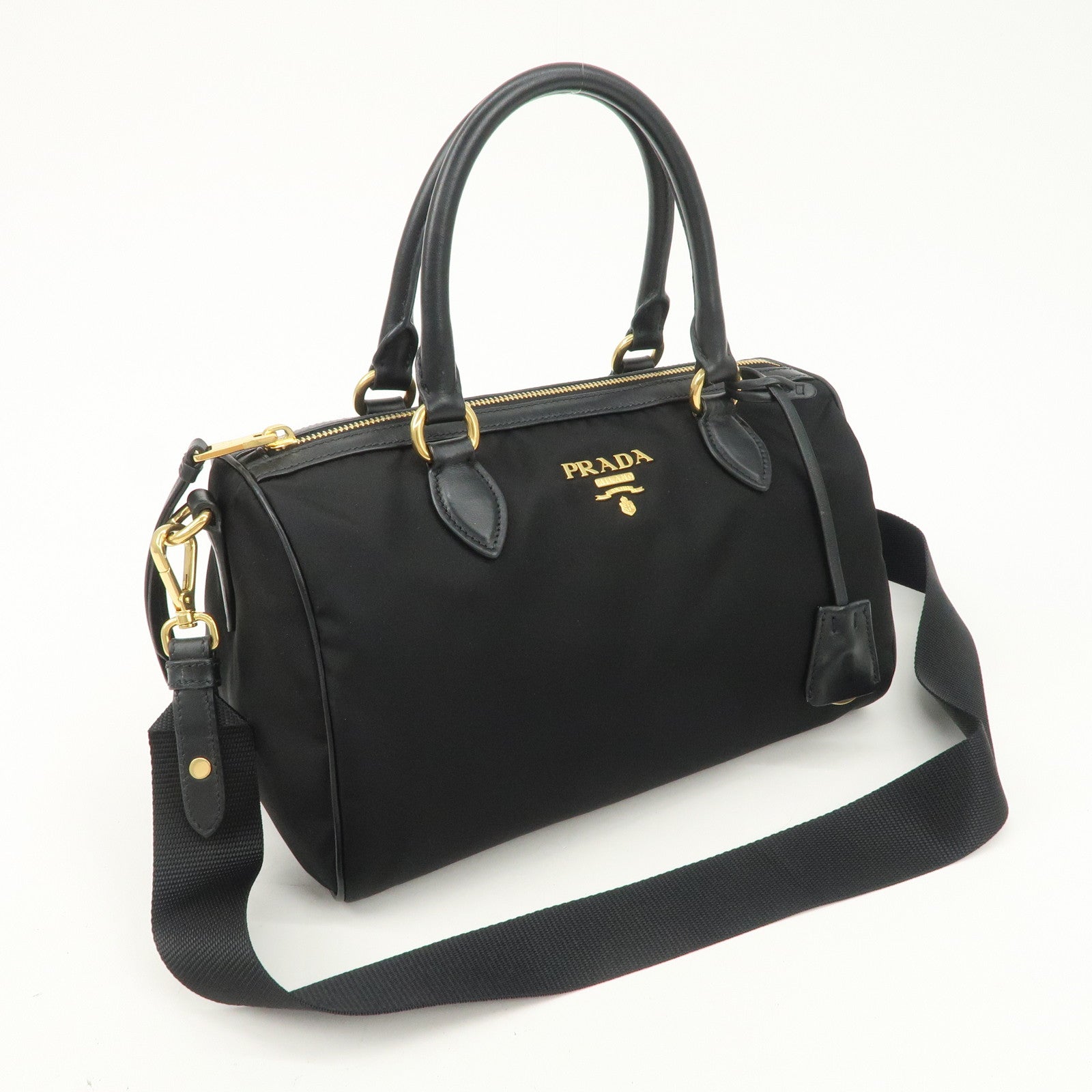 PRADA Nylon Leather 2Way Bag Hand Bag Shoulder Bag Black 1BA104