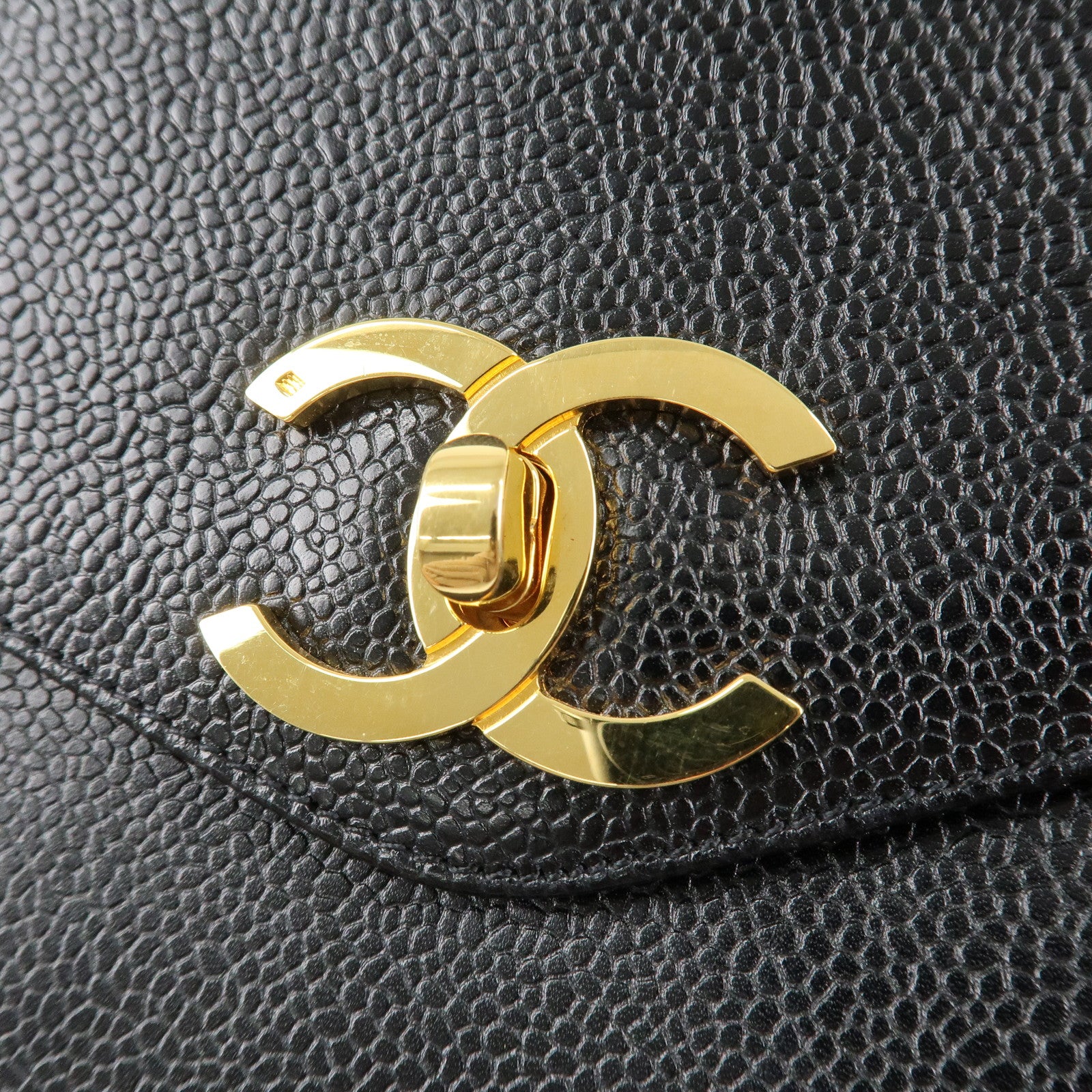 CHANEL Caviarskin COCO Mark Turnlock Chain Shoulder Bag Black Gold HDW Used