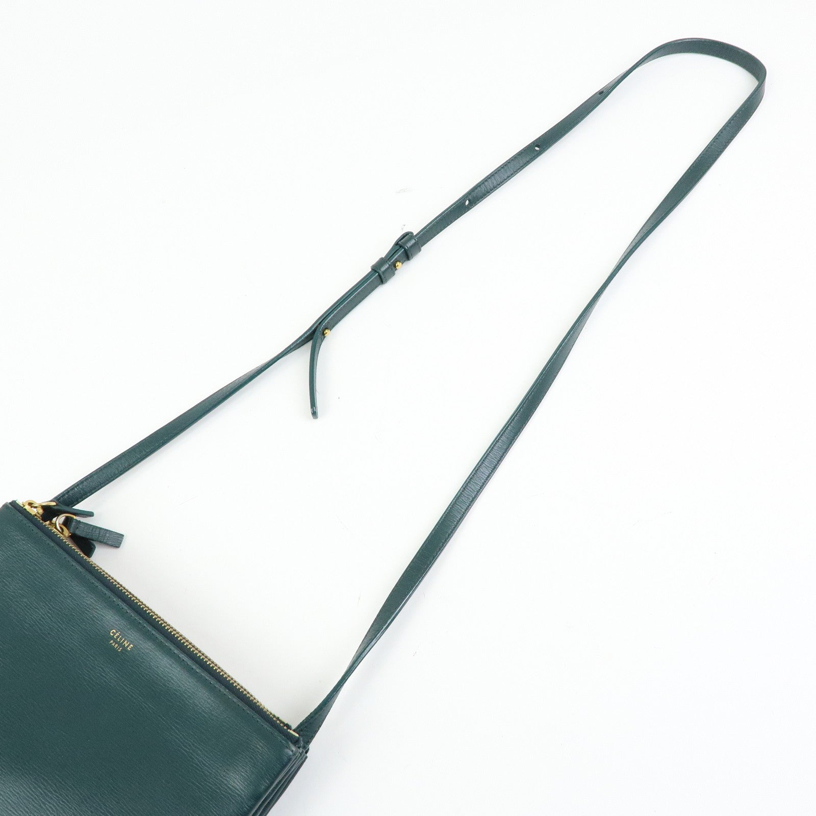 CELINE Trio Leather Shoulder Bag Three Detachable Pouch Dark Green