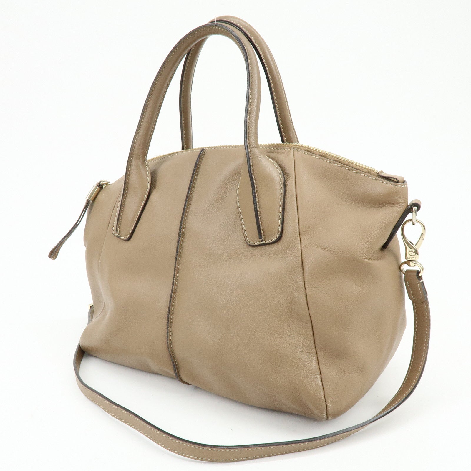 TOD'S Leather Stitch 2Way Bag Boston Bag Shoulder Bag Brown