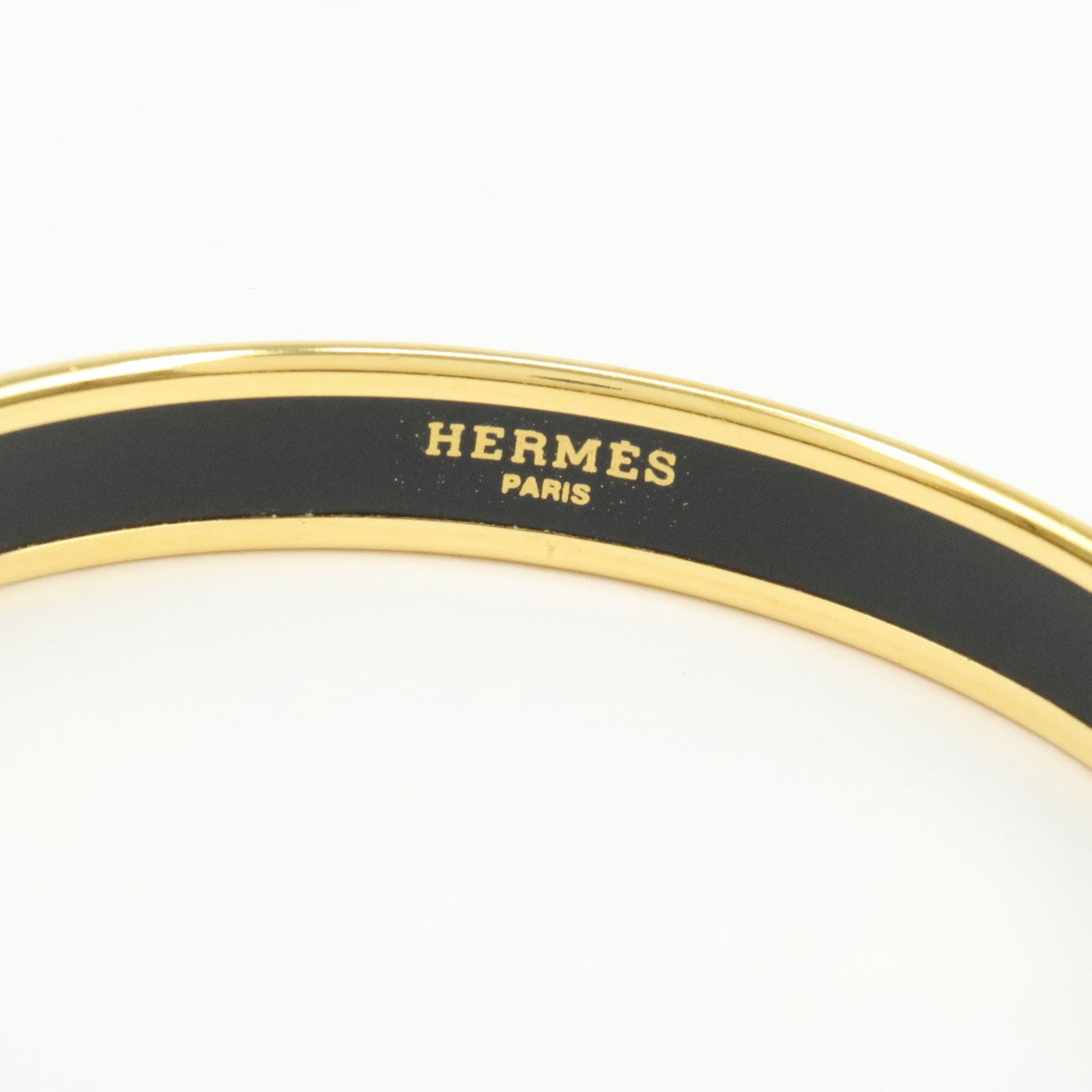 HERMES Email PM Bangle Gold Plated Bracelet Leopard Motif Orange