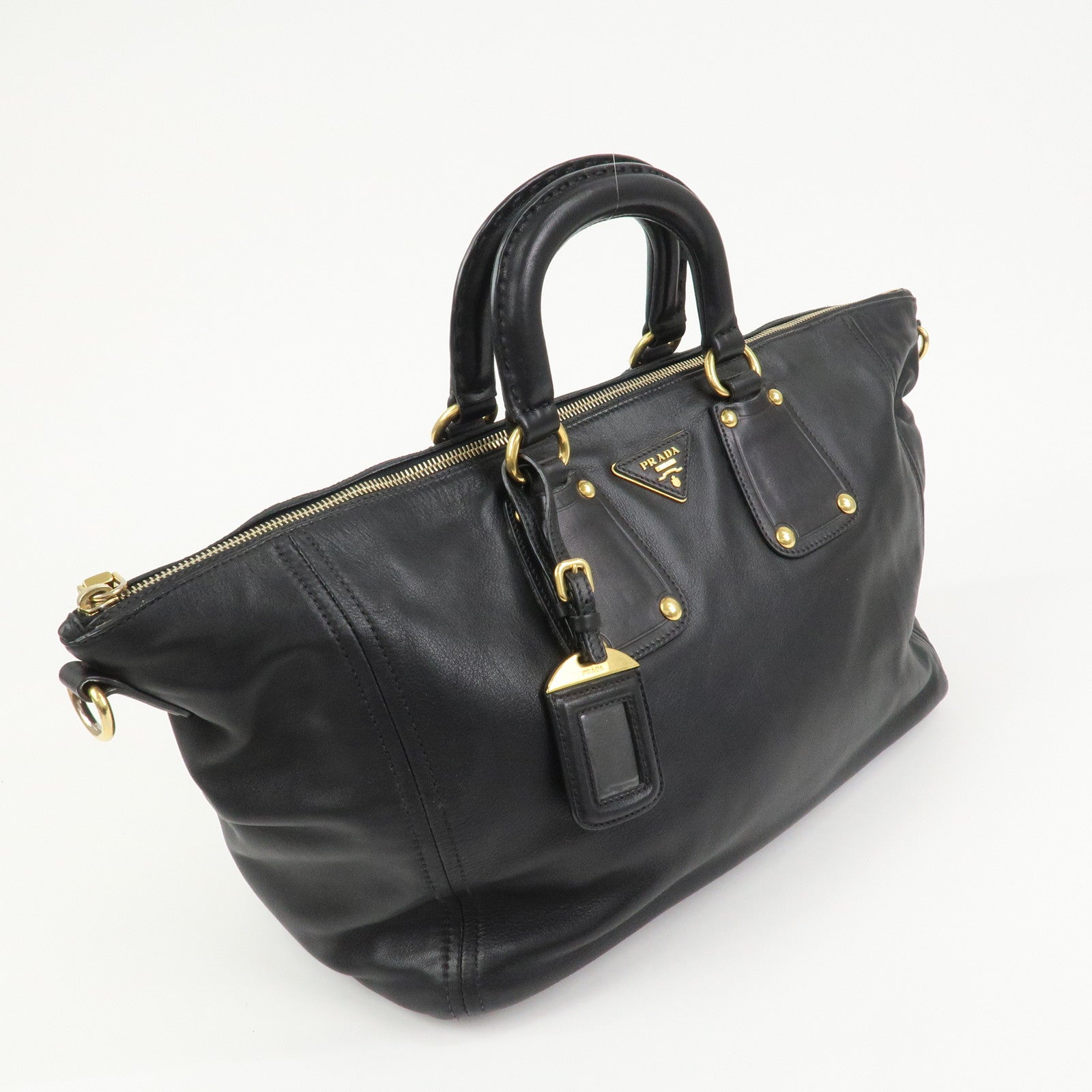 PRADA Triangle Logo Leather 2 Way Bag Hand Bag Shoulder Bag BL0685