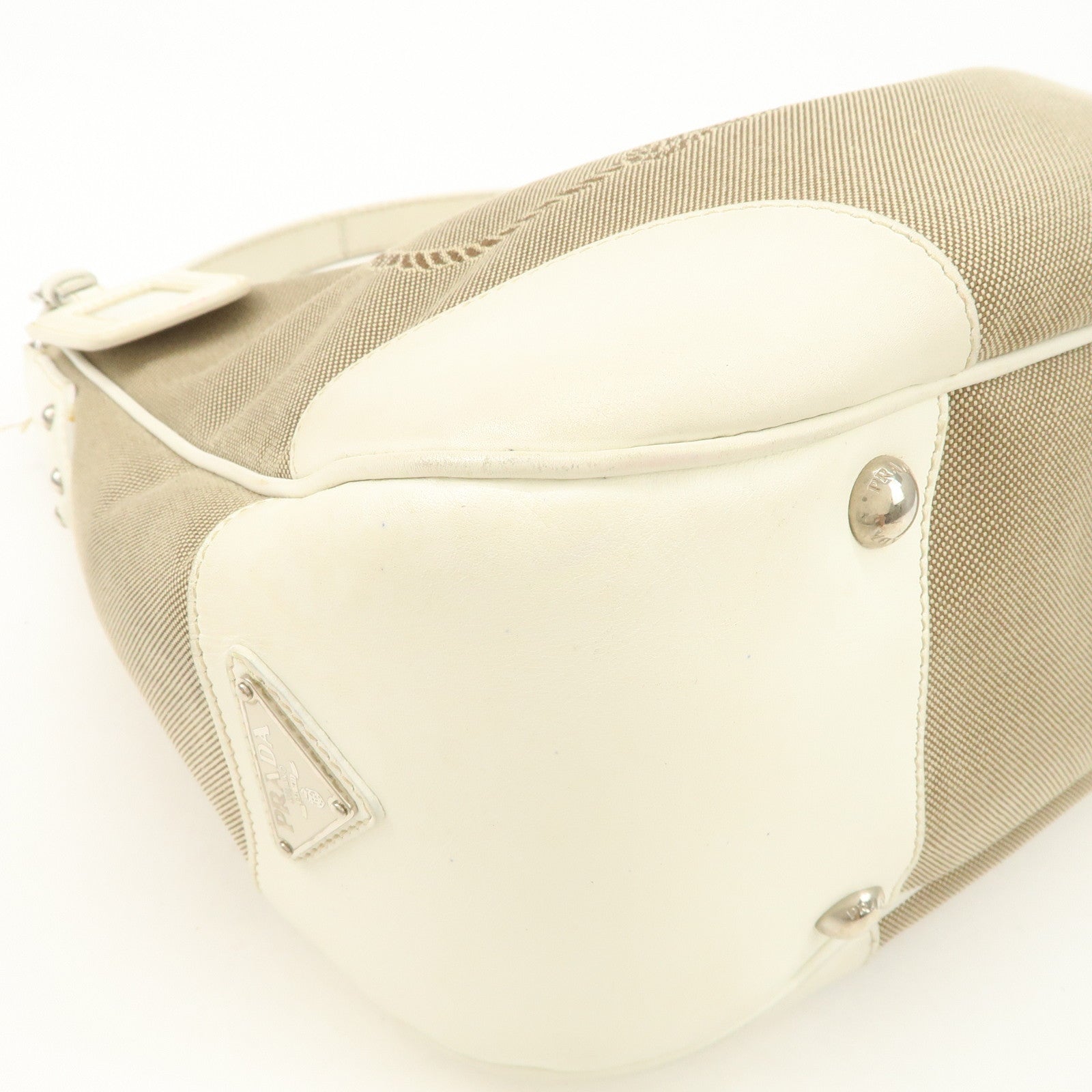 PRADA Logo Jacquard Canvas Leather Shoulder Bag Hand Bag BR3423