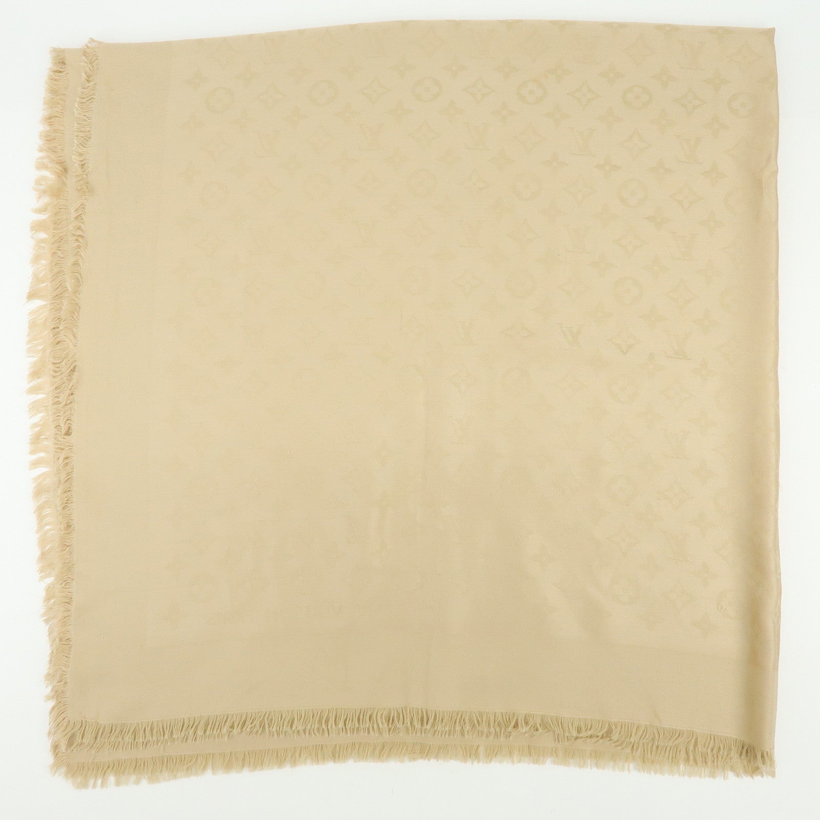 Louis Vuitton Monogram Silk Wool Scarf Shawl Beige