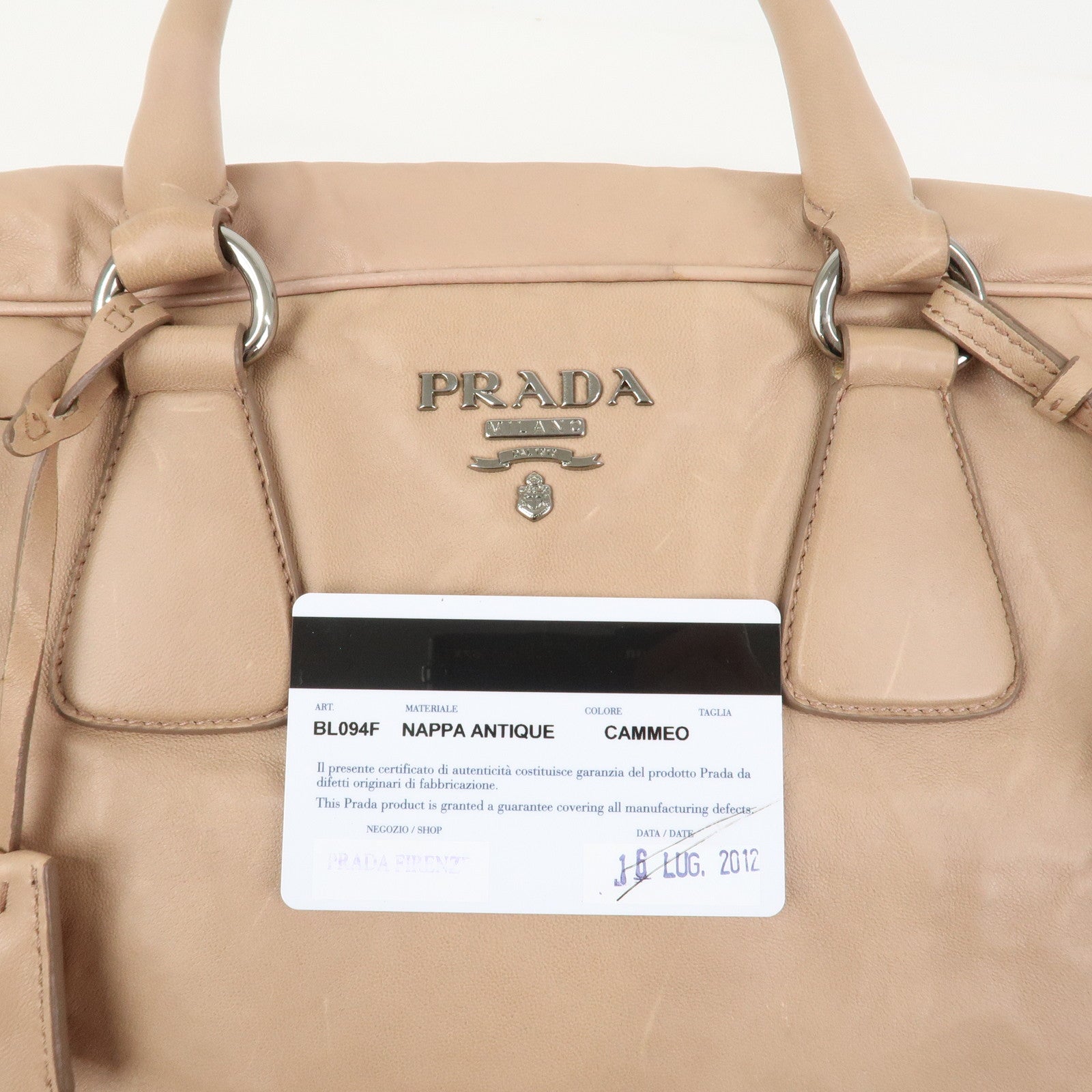 PRADA Logo Leather Hand Bag Shoulder Bag Pink Beige BL094F