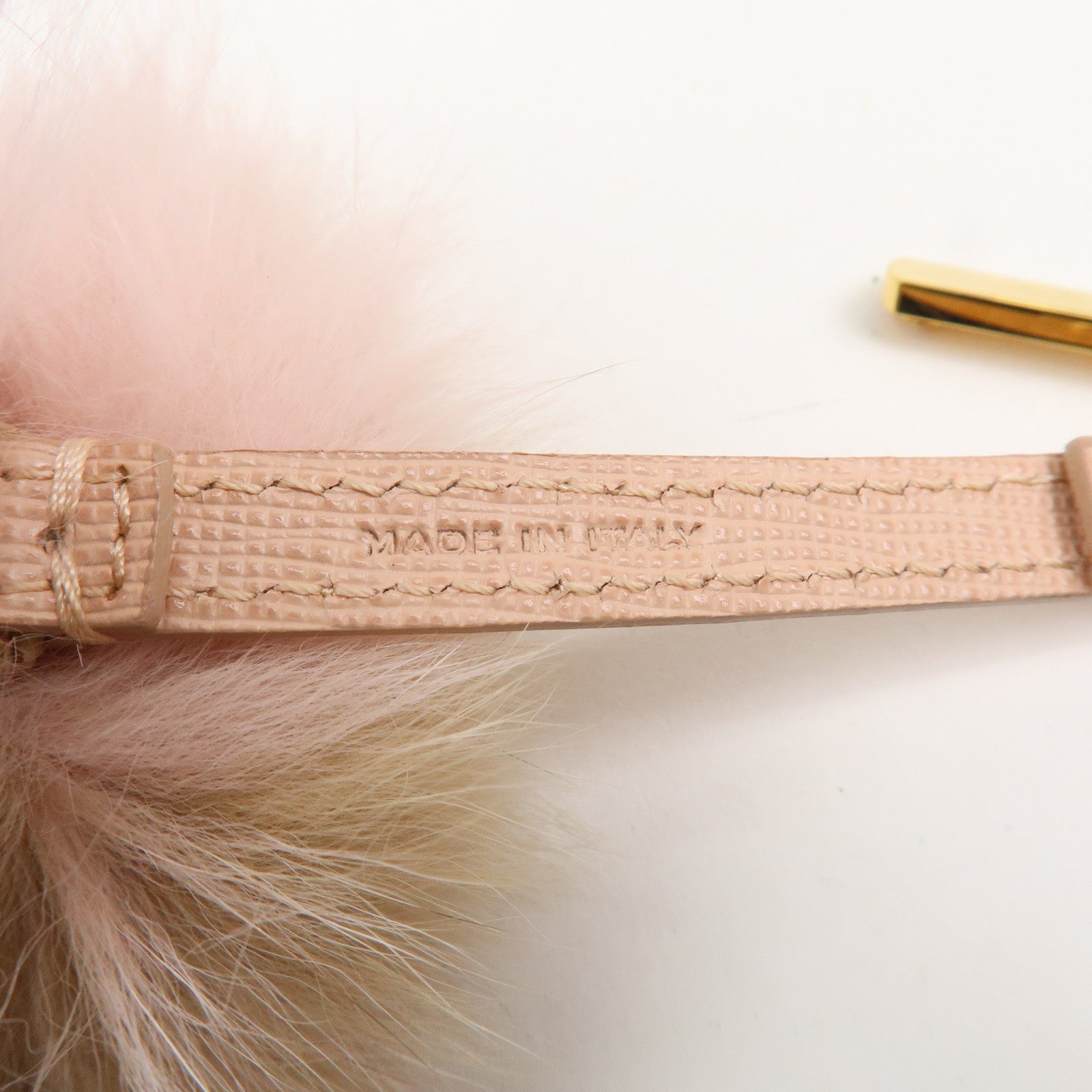 FENDI Pompom Fur Bag Charm Key Ring Brown Pink A7R259