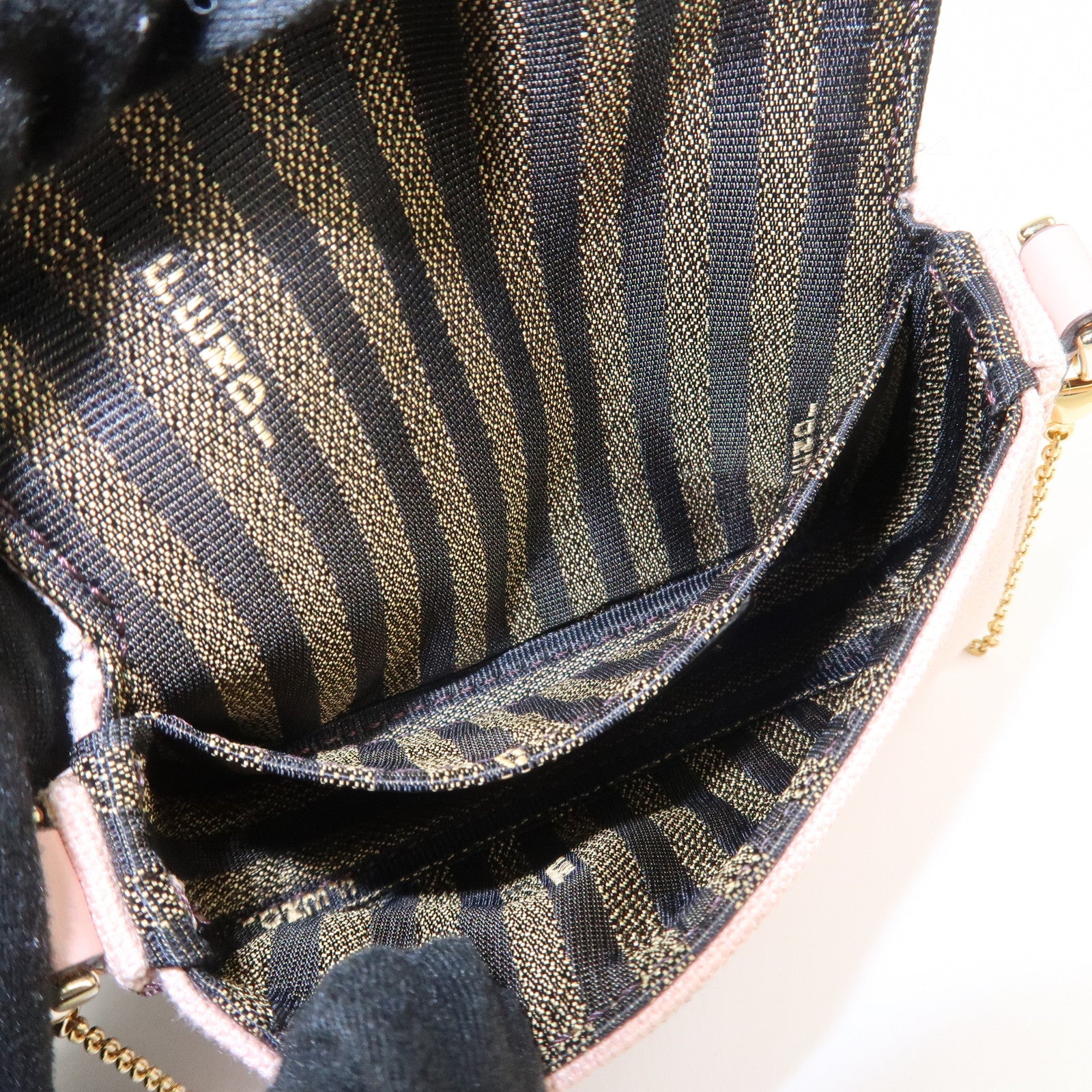 FENDI Zucca Nano Baguette Canvas Leather Chain Shoulder Bag 7AS045