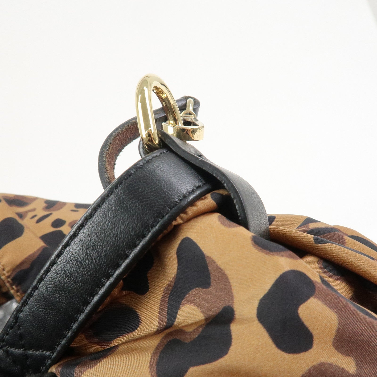 JIMMY CHOO Nylon Tote Bag Shoulder Bag Leopard Brown Black